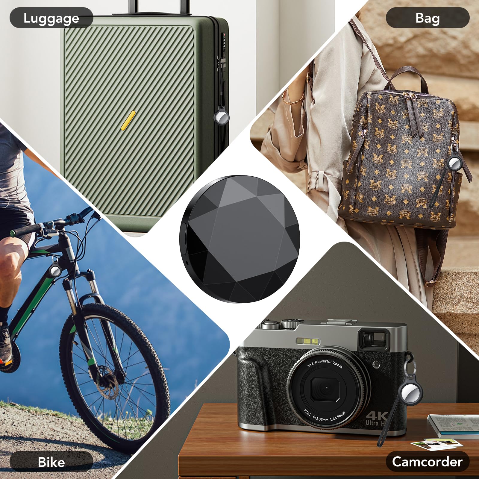 Air Tracker Tag 4er Pack Schwarz Kompatibel mit Apple Wo ist? APP (Nur iOS) | Smart Key Finder, Akustische Ortung, Bluetooth Tracker für Gepäck/Schlüssel/Brieftasche, Schlüsselfinder, Austauschbarer Akku