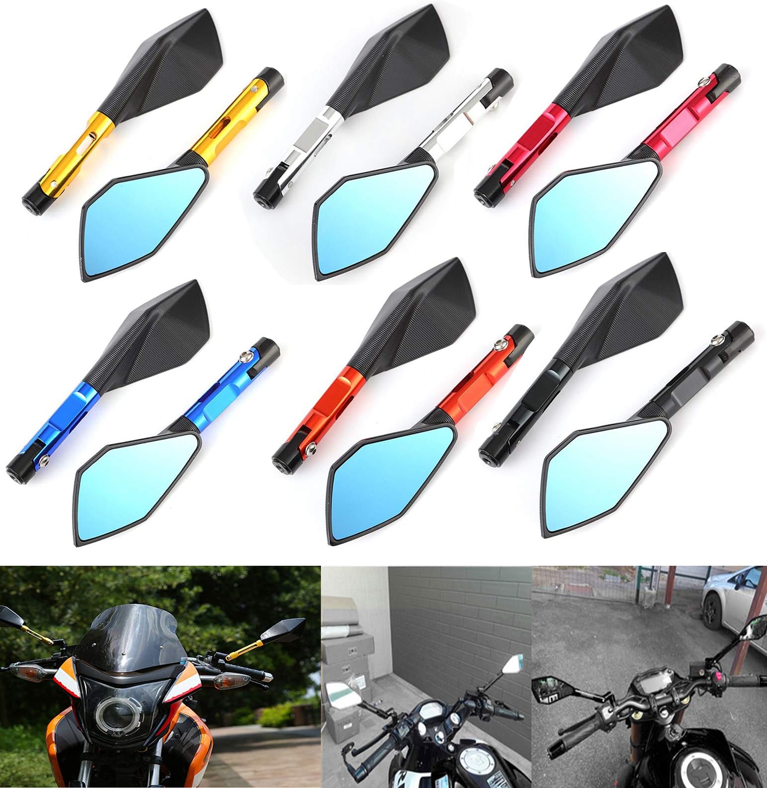 Motorcycle Universal CNC Rear View Motorbike Side Mirror For Kawasaki Ducati Suzuki Honda Gilera Cruiser Chopper Benelli (Blue)