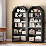 RALGEND Arched Bibliothèque, 75.8" Bibliothèque d'Arche Tall avec stockage, 6-Tier Étagère de livre de ferme, Armoire arquée, étagère en bois avec étagères à affichage ouvert, plateau réglable, bureau, noir