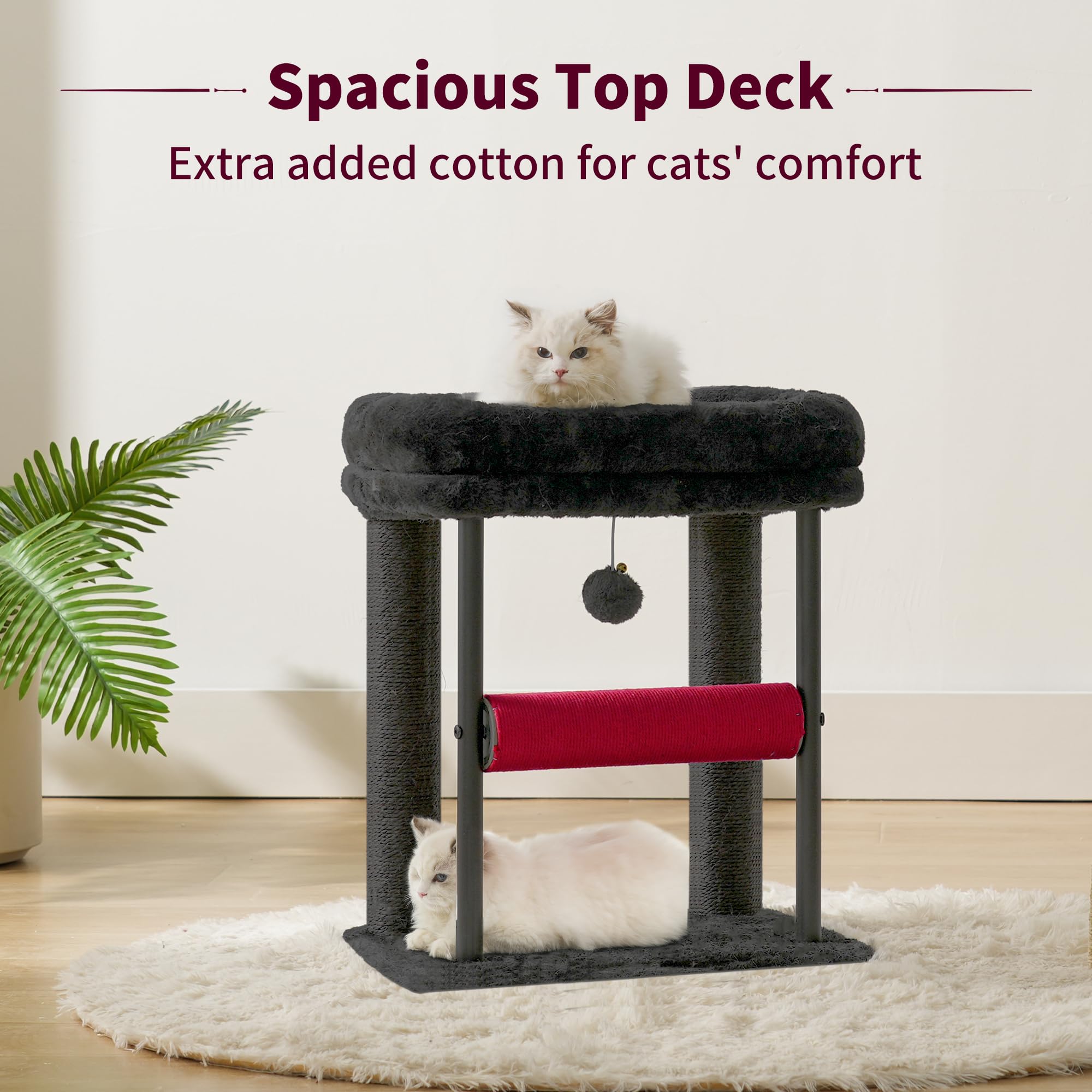 Hey-Brother Árbol para Gatos, Torre Resistente con columnas envueltas en sisal, MPJ010SBR | Postes rascadores para gatos de 18.9 pulgadas con cama, bola de juguete de peluche para gatitos de interior, negro y rojo