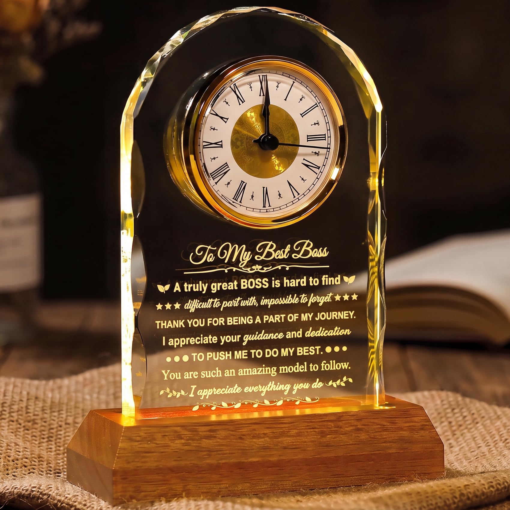Ornalrist Boss Gifts for Women Men Clock with Wooden Light Base
