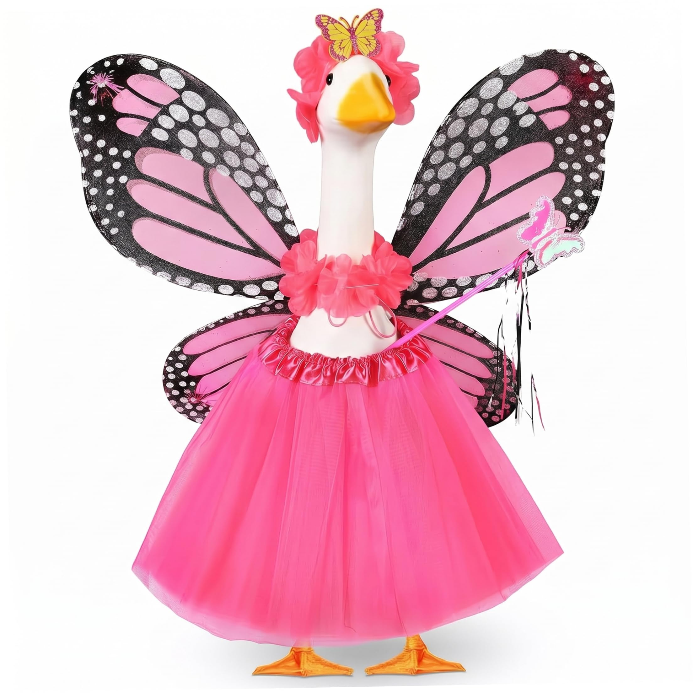 Striegro 5PCS/Set Butterfly Goose Outfit, Gooses Accessories Set with Wing, Dress & Wand & Garland, Fits up to 23 Inch Geese, Style-1.