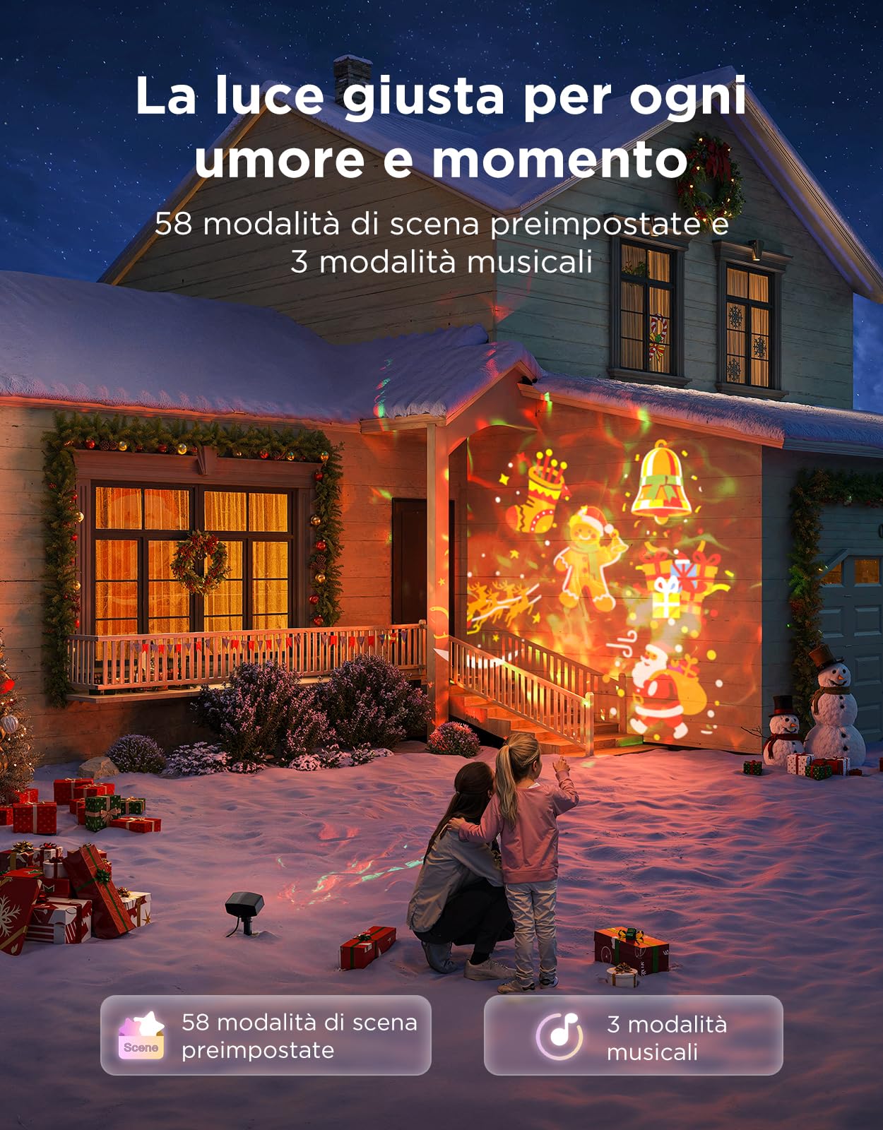 Govee Proiettore di Fiocchi di Neve da Esterno, Smart con Onde d’acqua in Movimento, luci da Giardino Impermeabili, 58 Modalità Scena, 20 Immagini, Compatibile con Alexa, Matter e Assistente Google.