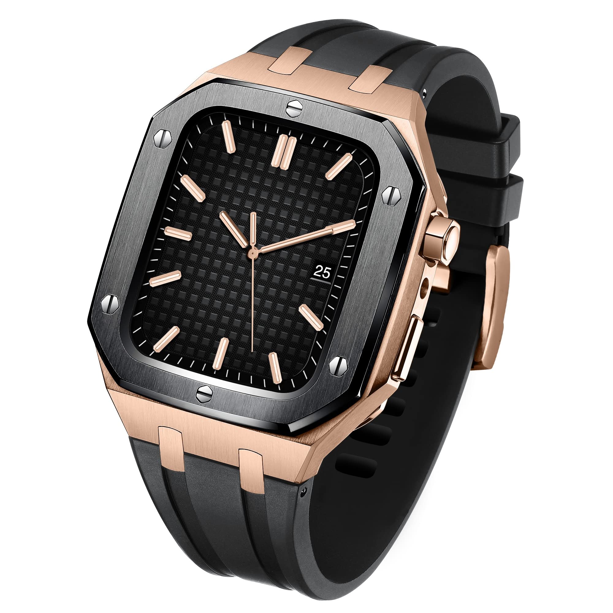 MSF TRADERS Rubber Strap Metal Bezel for iwatch Watch SE/4/5/6/7 Apple Mod Watch Accessories Replace
