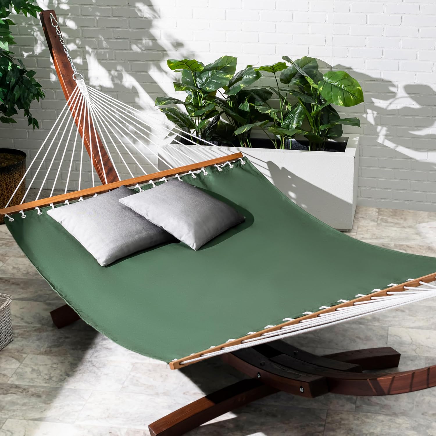 Fab Habitat Solid Recycled Polyester Hammock - Fargo - Green - Indoor/Outdoor, Quick Dry, 2 Person 460 lbs Capacity - Patio, Poolside, Backyard, Garden, Beach, Balcony - 12-14 ft Adjustable Fargo - Green 55" x 82"