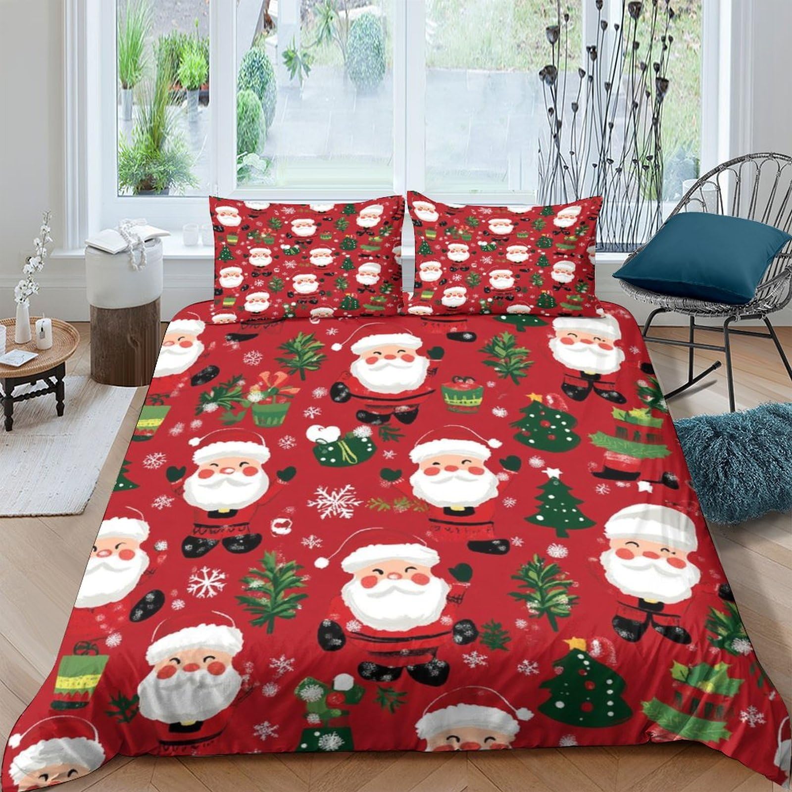Ctjqhvkz Style-9 3D Printed Santa Claus Christmas Fitted Sheet Microfiber Red Snowflake Tree Mattress Cover For Bedroom Guest Room Dormitory Décor Single（135X200cm）