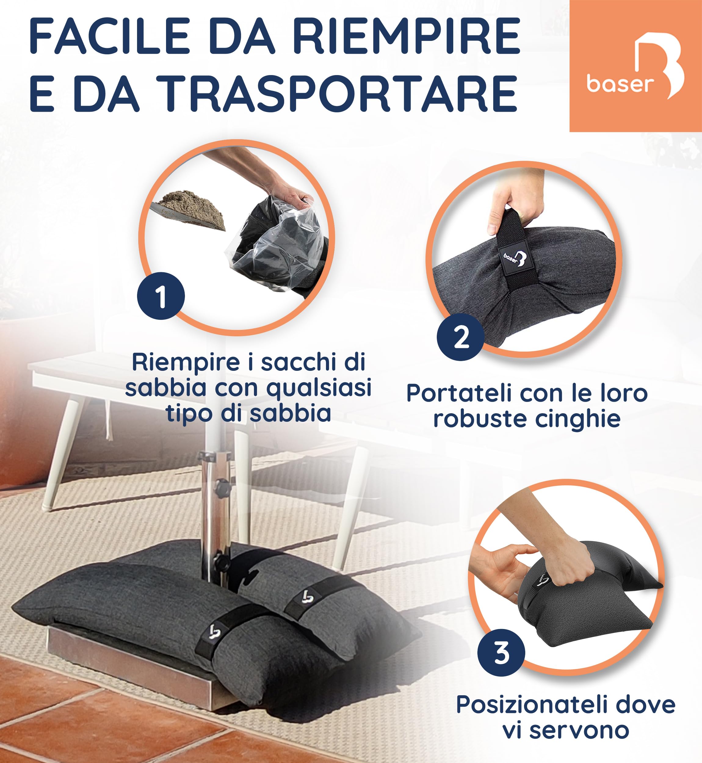 Baser Sacchi di Sabbia, 2 x 15kg Pesi per Gazebo Pieghevole, Pergolato da Giardino & Ombrelloni, Base per Gazebo Esterno Resistente, Grigio