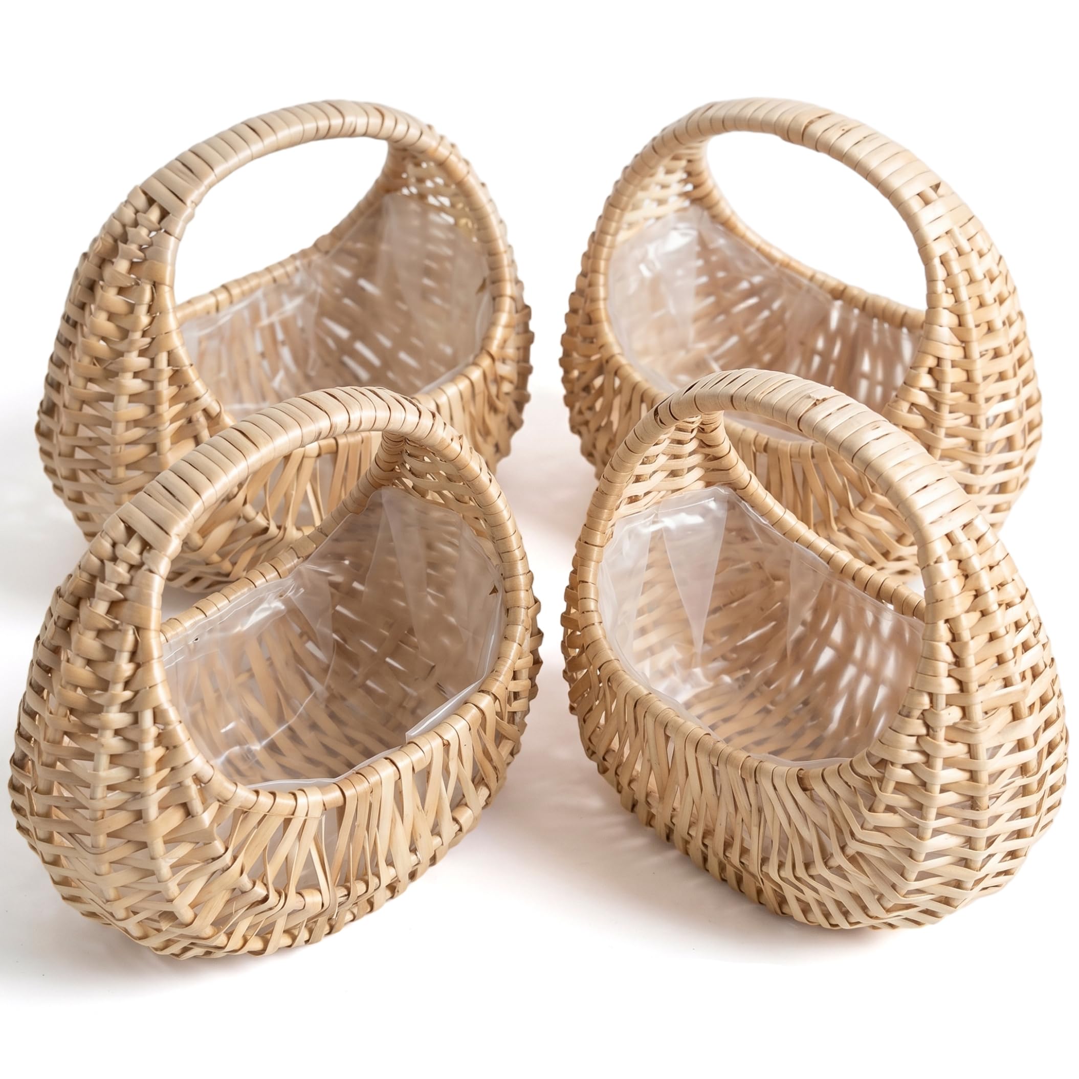 Xoeryoy 4PCS Flower Girl Baskets with Waterproof Lining, Wicker Basket With Handle, Handwoven Rattan Small Basket For Weddings & Home Use
