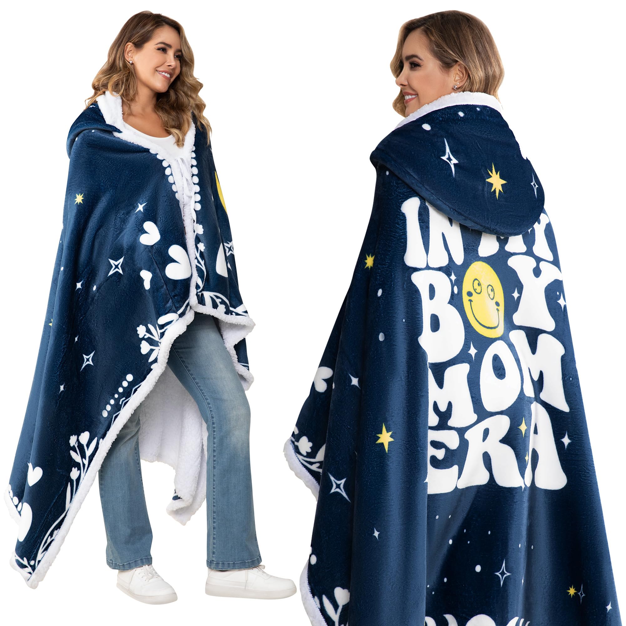 EASLIV Boy Mom Wearable Blanket Hoodie, Blue Hoodie Blanket for Women, Mothers Day Birthday Gifts from Son, New Mom Gifts for Boy Mother