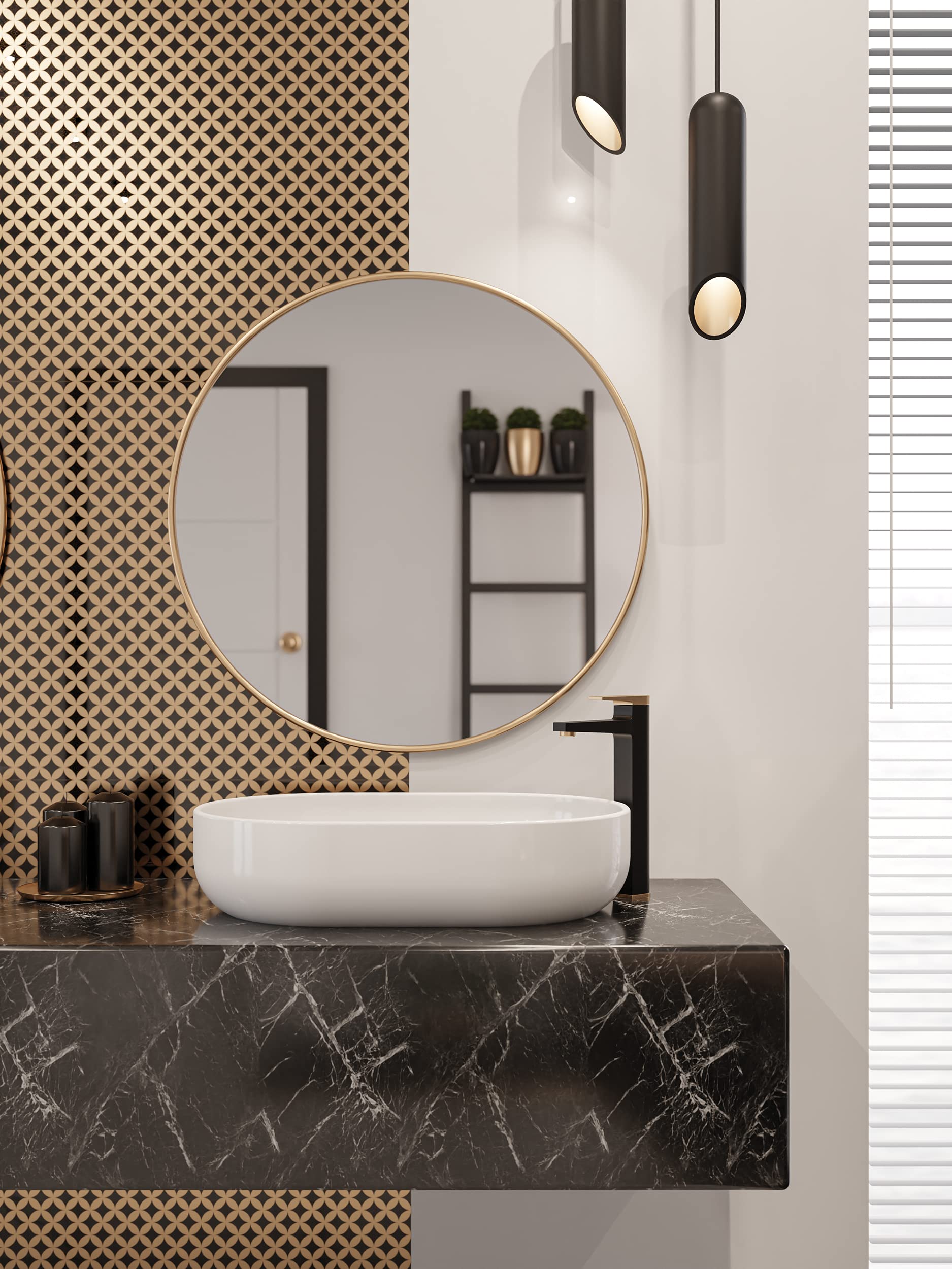 VBChome Lavabo de cerámica ovalado de 60 x 41 cm, con válvula de clic-clac, moderno lavabo para baño, inodoro de invitados, lavabo de lavabo, lavabo de lavabo