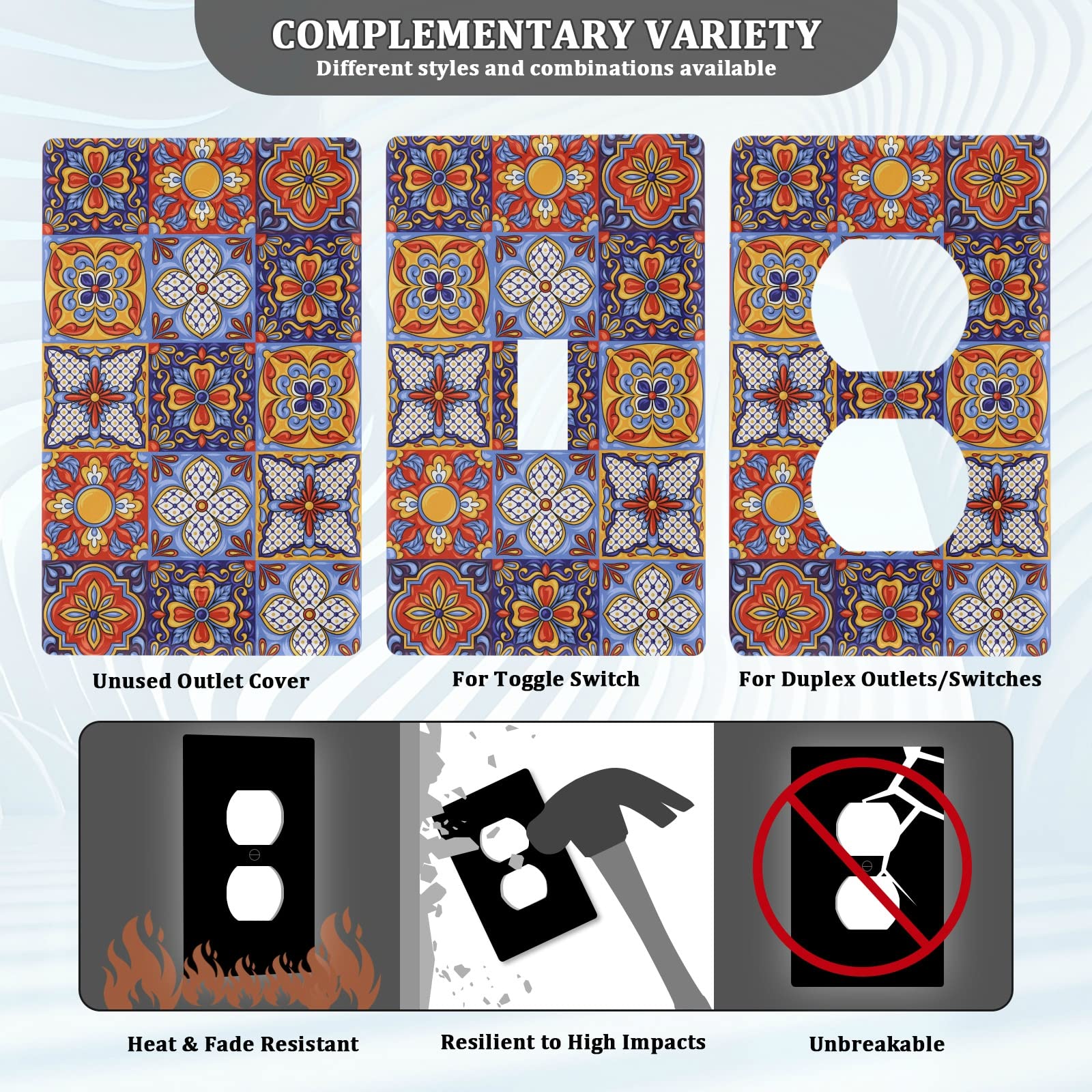 Copertura Decorativa Per Interruttore KLL – Piastrella Ceramica Stile Talavera Messicano, 11,5x7 Cm, Per Presa Inutilizzata O Interruttore, Include Viti - 3