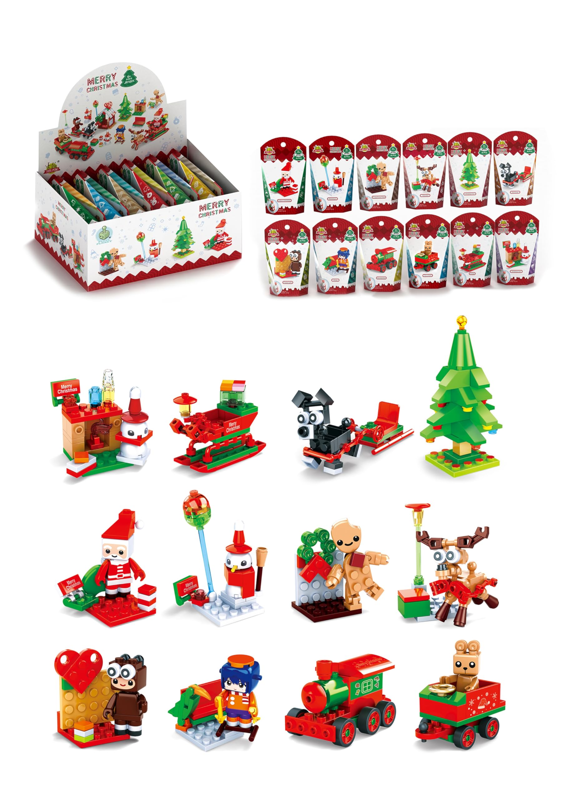 HENBRANDT 1 x Mini Christmas Block Building Kit -12 Assorted Designs Festive Stocking Fillers Party Favours Lucky Dip Prizes Construction Toys for Kids Ages 3+ Xmas Gifts