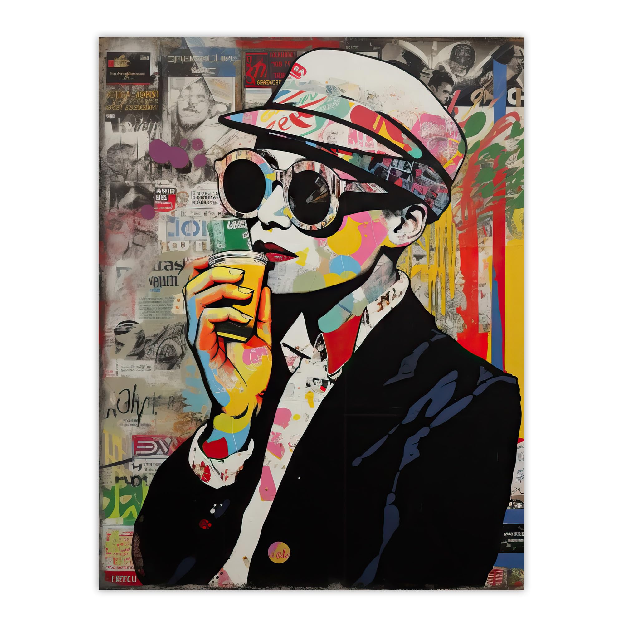 Artery8 London Underground Vintage Fashion Artwork Sunglasses Advert Collage Retro Meets Pop Art Vibrant Colourful Bold Modern Painting Large Wall Art Poster Print Thick Paper 18X24 Inch