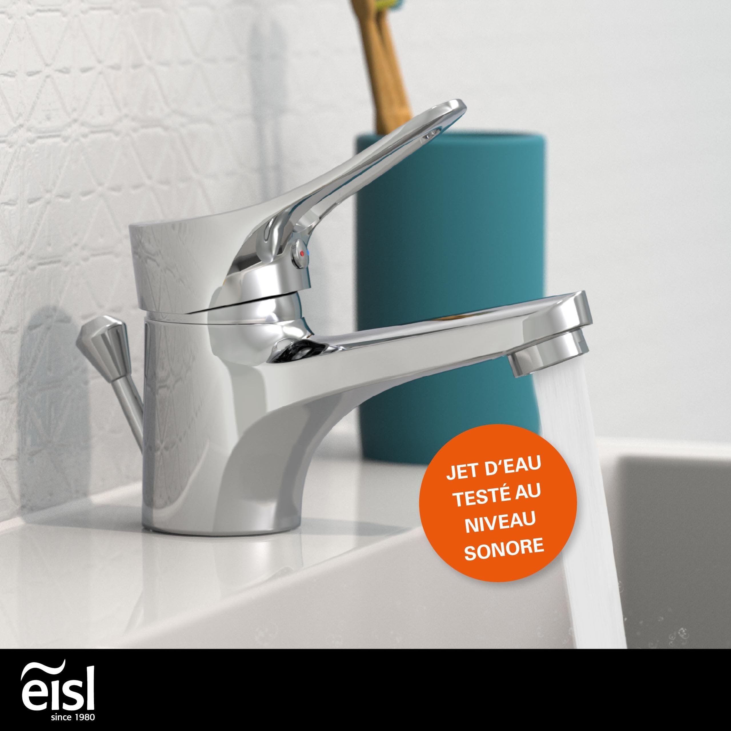 EISL NI075VECR VERONA Robinet de salle de bains, mitigeur pour lavabo, mitigeur de salle de bains, robinet de lavabo avec tirette et vidage, robinet de lavabo, chrome, gain de place
