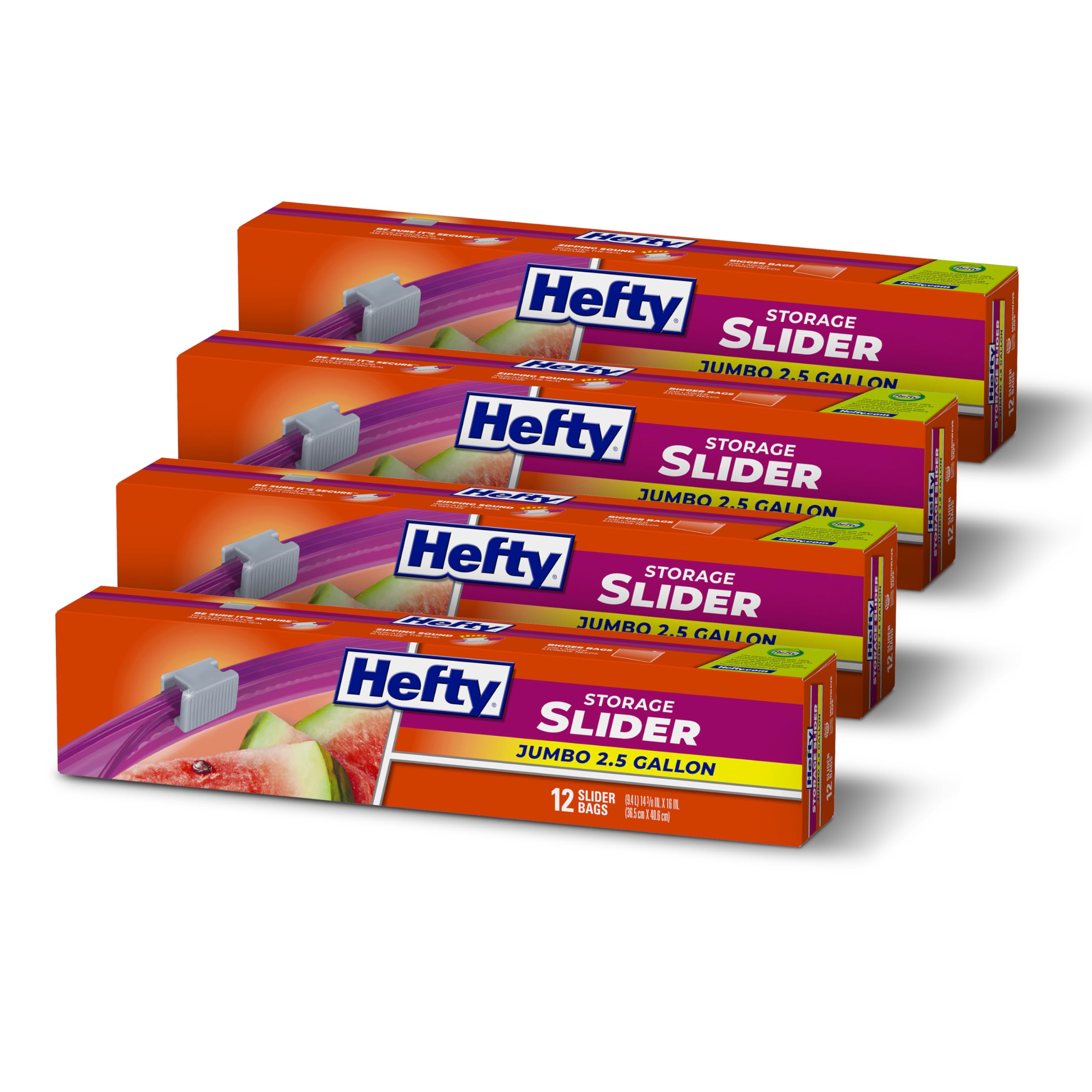 hefty slider jumbo storage bags, 2.5 gallon size, 12 count (pack of 4)