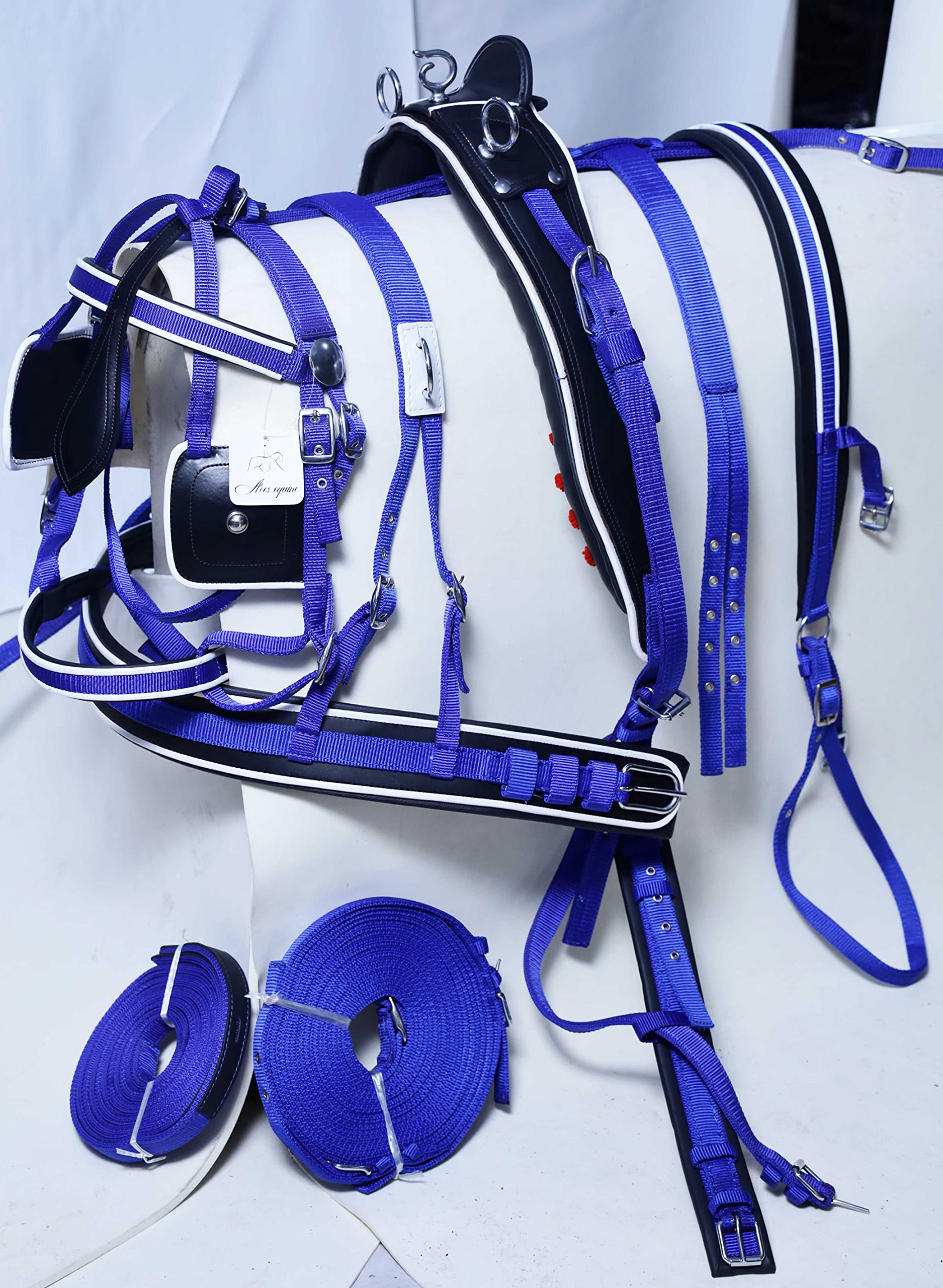 Aces EquineNYLON WEBBING HORSE CART DRIVING HARNESS BLUE PADDING FULL SIZE HORSE