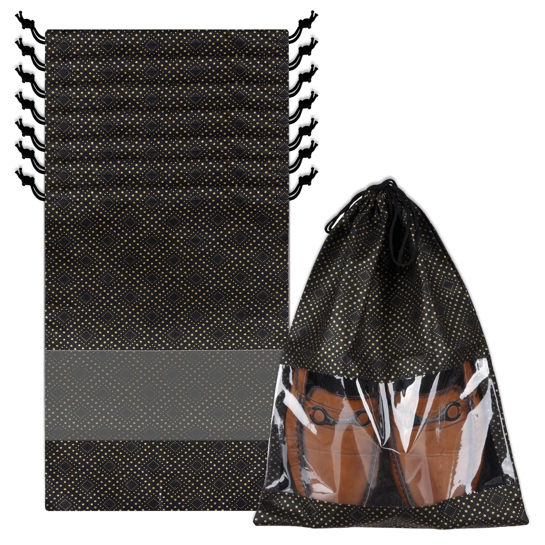 Kuber Industries Borse per scarpe | Borse per scarpe da viaggio | Borse per scarpe con coulisse | Set di organizer | Copriscarpe con finestra trasparente | Sacchetti per scarpe | Stampa a pois dorati