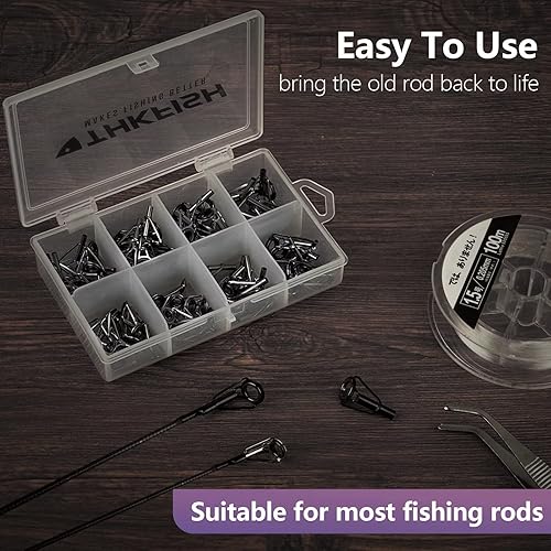 Miniatura 4 de THKFISH Kit de reparación de punta de caña, reemplazo de reparación de guía de anillo de cerámica de acero inoxidable para pesca, 6 tamaños, 30