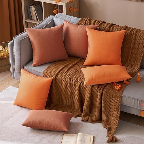 Miniatura 5 de MIULEE Paquete de 2 fundas decorativas para almohadas de exterior, sólidas, impermeables, de lino sintético, estilo casa de campo, fundas de cojín