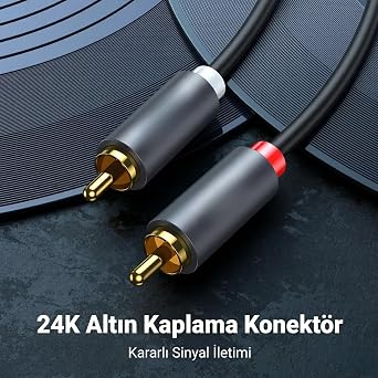 Coverzone 2RCA Stereo Ses Kablosu Altın Uçlu Yüksek Ses Kalitesi AUX 3.5mm RCA Kablo Subwoofer Amfi TV Ses Sistemi ile Uyumlu Dayanıklı PVC, Audio Kablo, Siyah (1metre)
