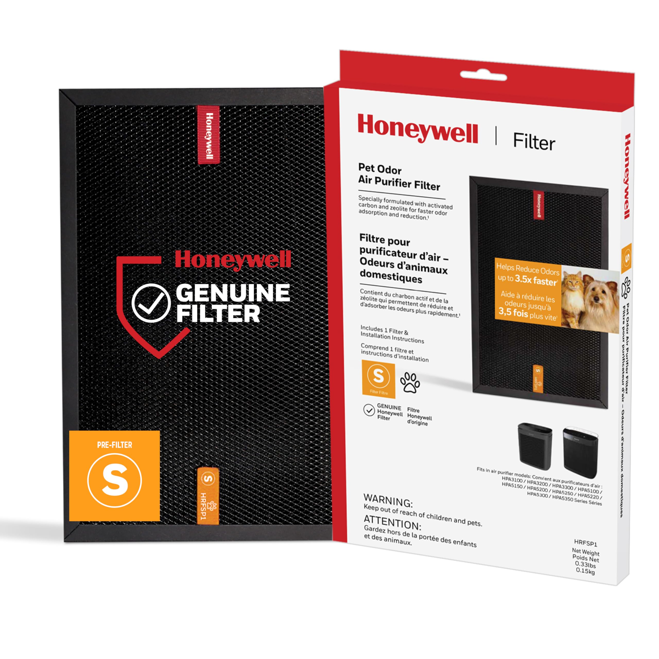 Honeywell Air Purifier Filter for Pet Odor – Filter S for HPA3000 PowerPlus and HPA5000 Insight Series, HRFSP1