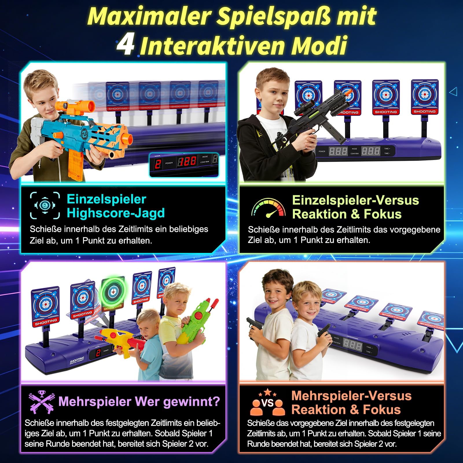 Zielscheibe Beweglich für Nerf, Digitale Elektronische Zielscheibe Set mit 5 Zielen,4 Modi,LCD-Score-Anzeige,Auto Reset Licht & Sound