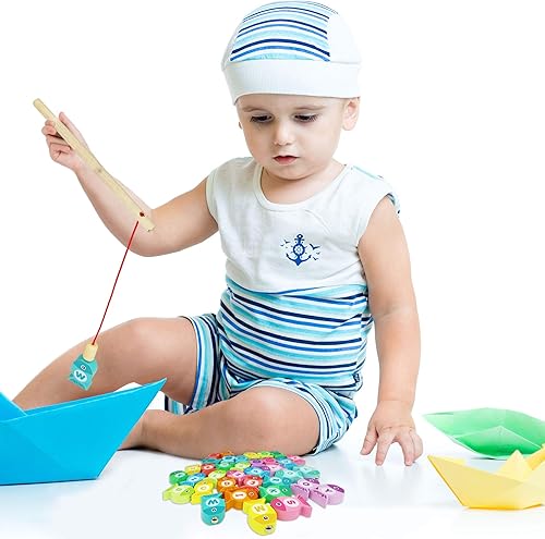 Miniatura 6 de Trounistro - Juego de 8 bastones de pesca magnéticos de madera para pesca de pesca de madera magnética para accesorios de actividad de piscina