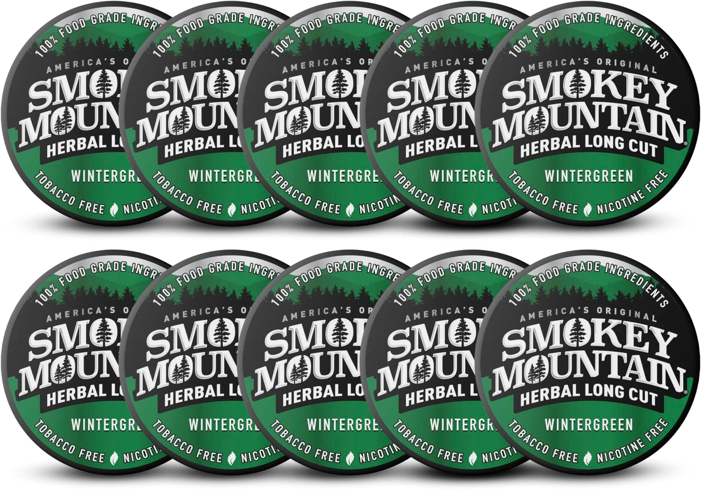 Smokey Mountain Herbal Long Cut โ Wintergreen โ 10 Can Box - Tobacco Free and Nicotine Free Snuff