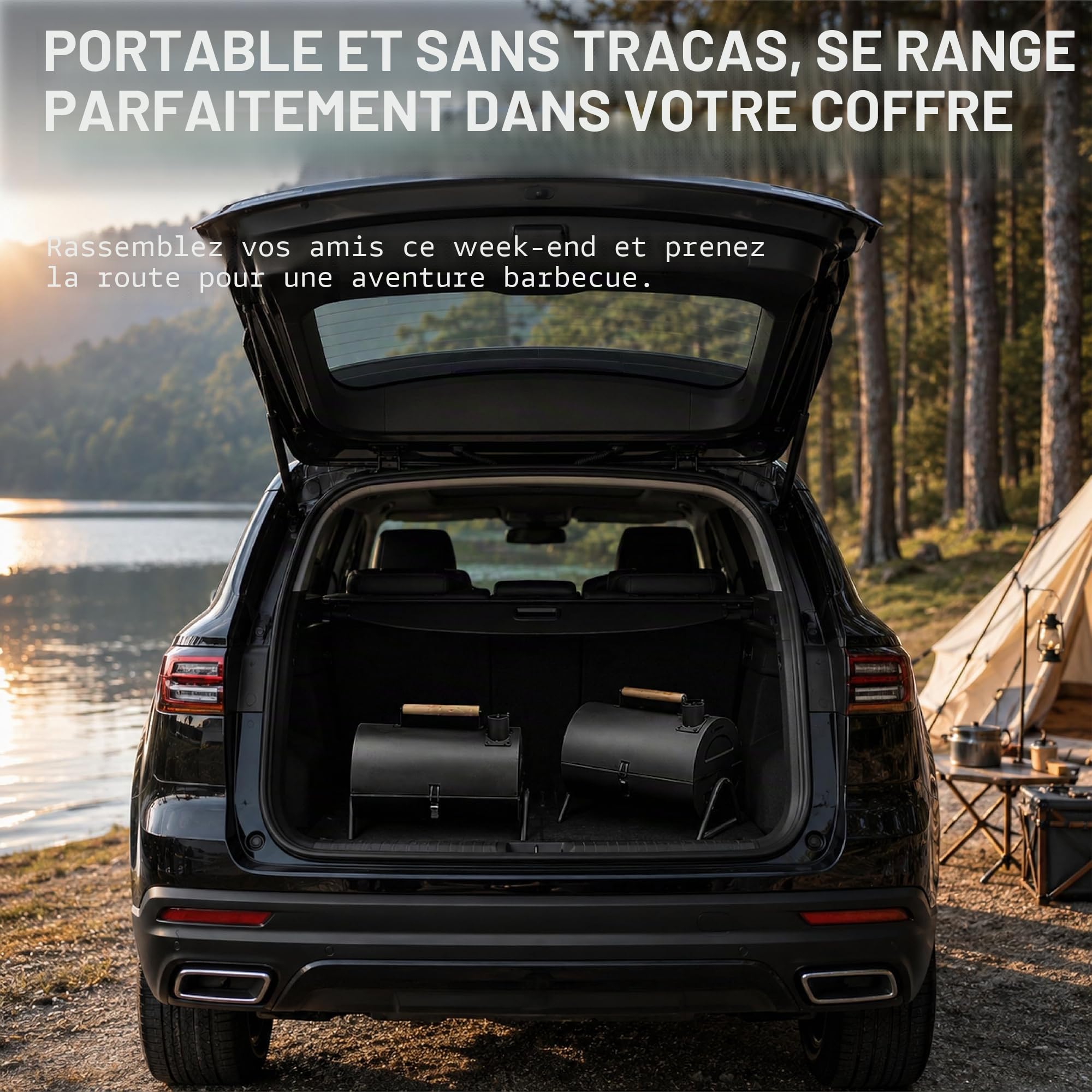Barbecue à Charbon de Bois Portable, Mini Barbecue Smoker avec Couvercle et Cheminée, BBQ Camping de Table avec Double Grille pour Jardin Terrasse