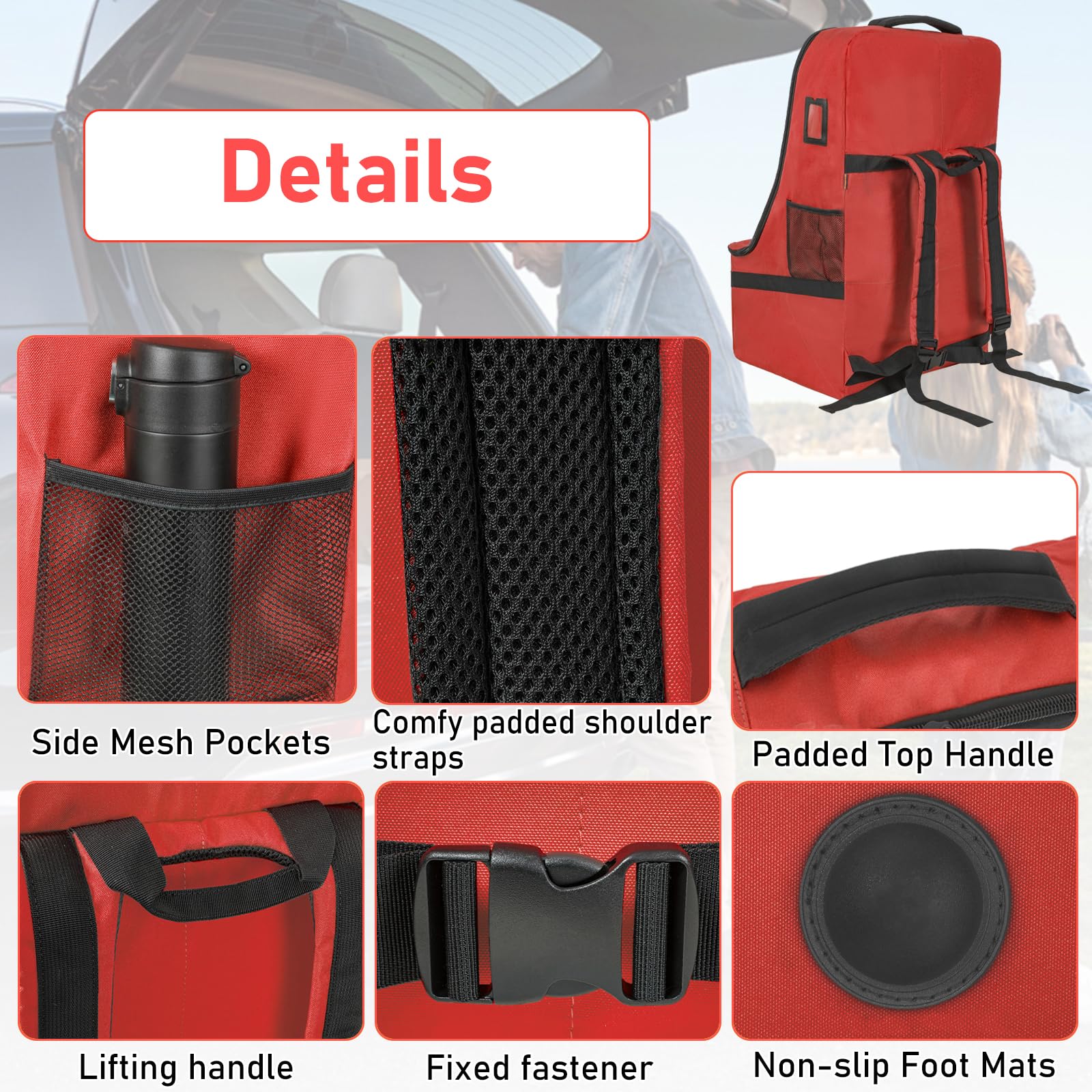 IBVIVIC Sac de voyage robuste pour siège de voiture - Sac à dos avec bandoulière - Rouge