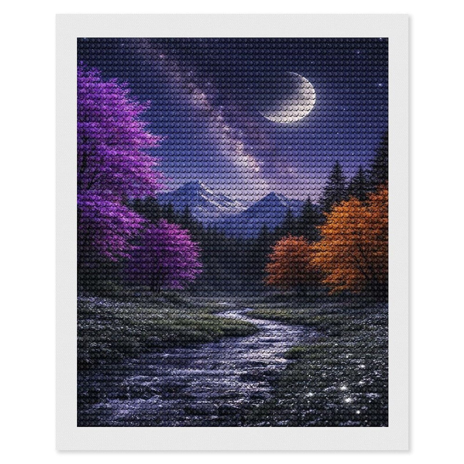 Junmoney Enchanting Night Landscape with Starry Night DIY Diamond Art Canvas Kit 16"x20", Relaxing DIY, Sparkling Crystal Beads, Vintage Style Decor, Holiday Gift Idea