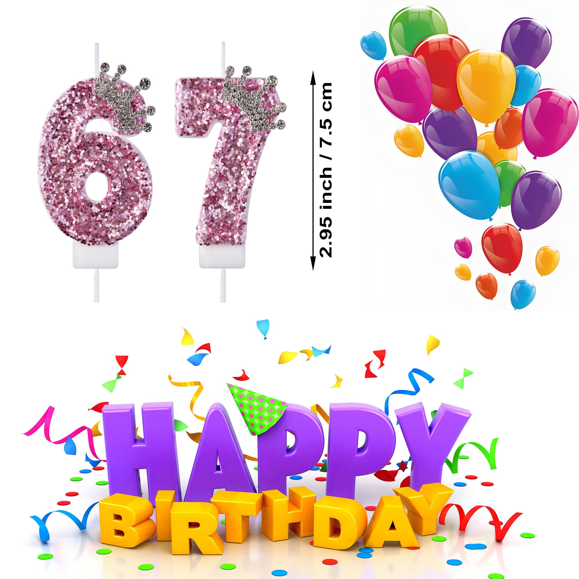 67 velas de cumpleaños 76, velas de pastel 67 76, velas de cumpleaños rosa número 67 76, decoración de pastel para fiestas, hombres y mujeres