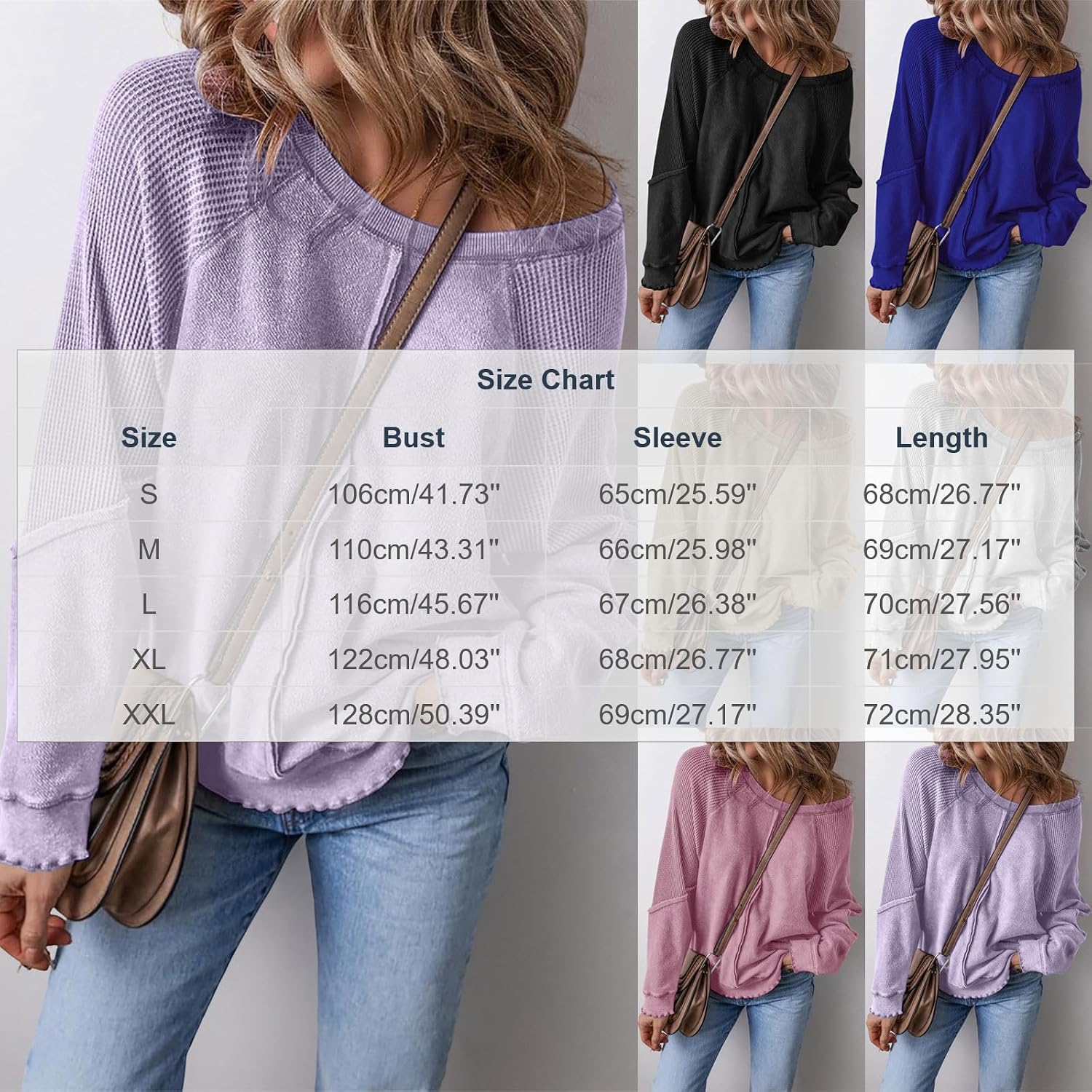 Oplxuo Women's Off Shoulder Sweatshirt Waffle Knit Patchwork Raglan Long Sleeve Ruffle Cuff Loose Fashion Pullover Tops