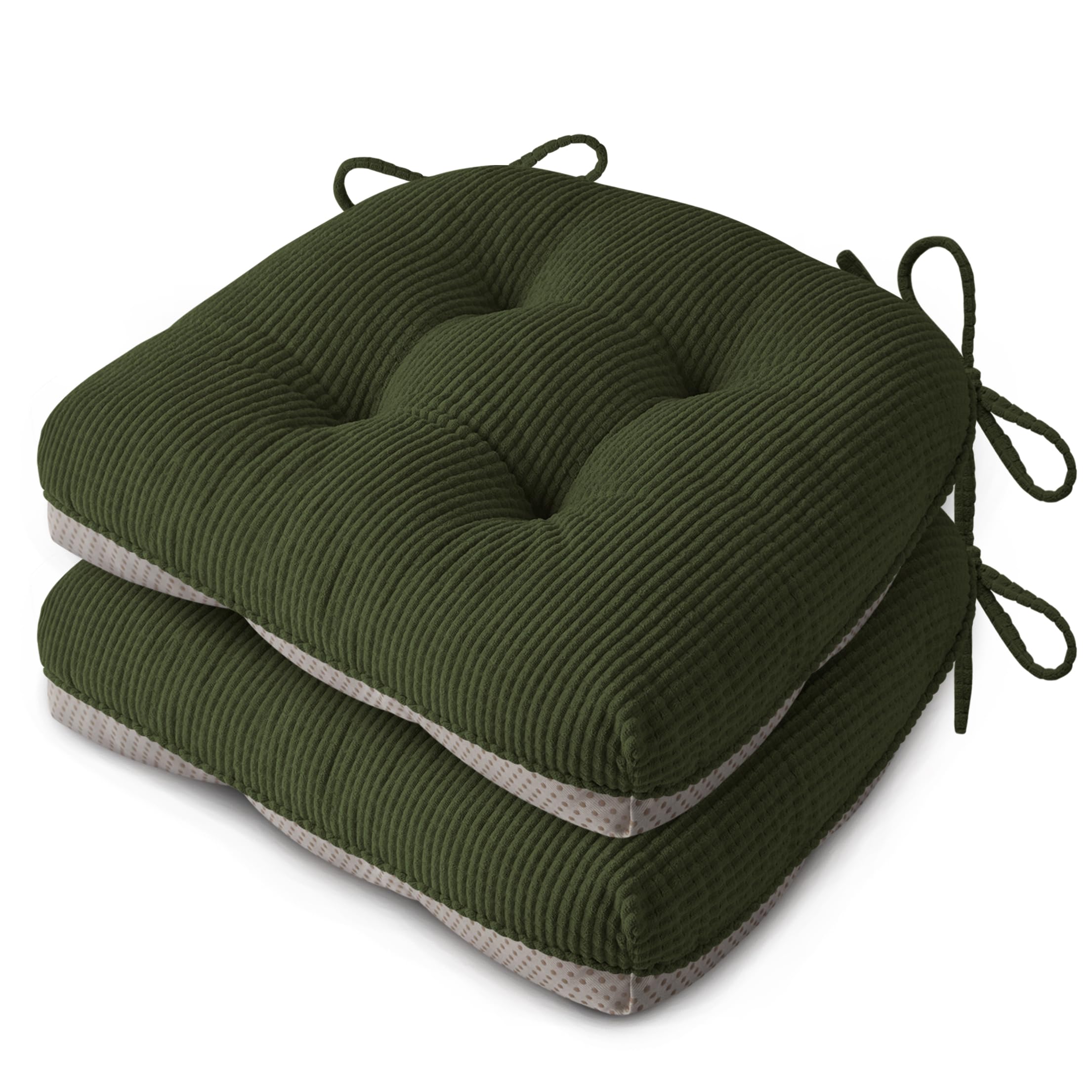 FlyGulls Seat Cushions for Dining Chairs Set of 2, 46X42X8cm, Dark Green