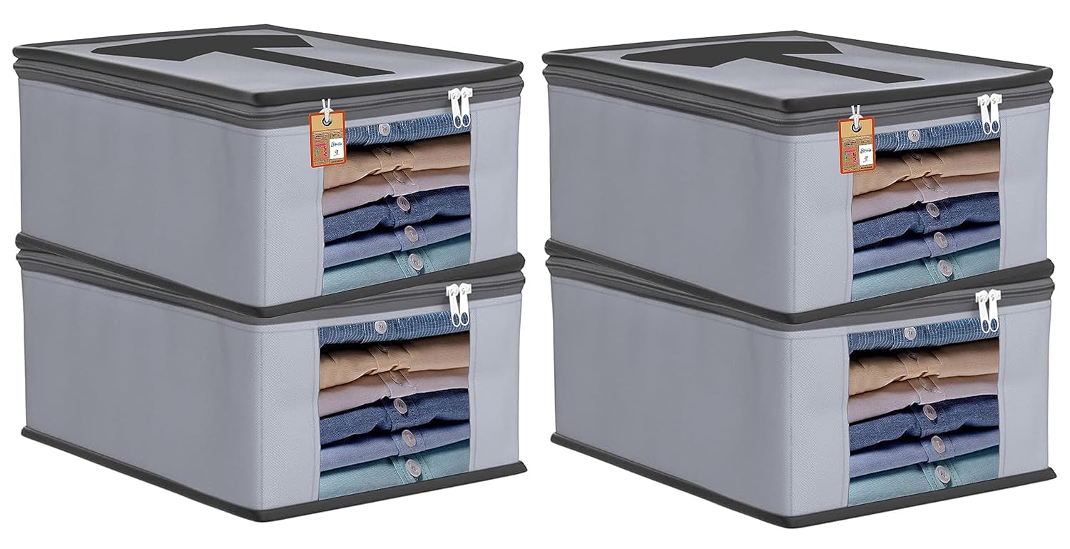 atorakushon® Fabric Mens Shirt Cover Jeans Pant T Shirt Trousers Clothes Organizer for wardrobe Pack of 4 (Grey) atorakushon® Fabric Mens Shirt Cover Jeans Pant T Shirt Trousers Clothes Organizer for wardrobe Pack of 4 (Grey)