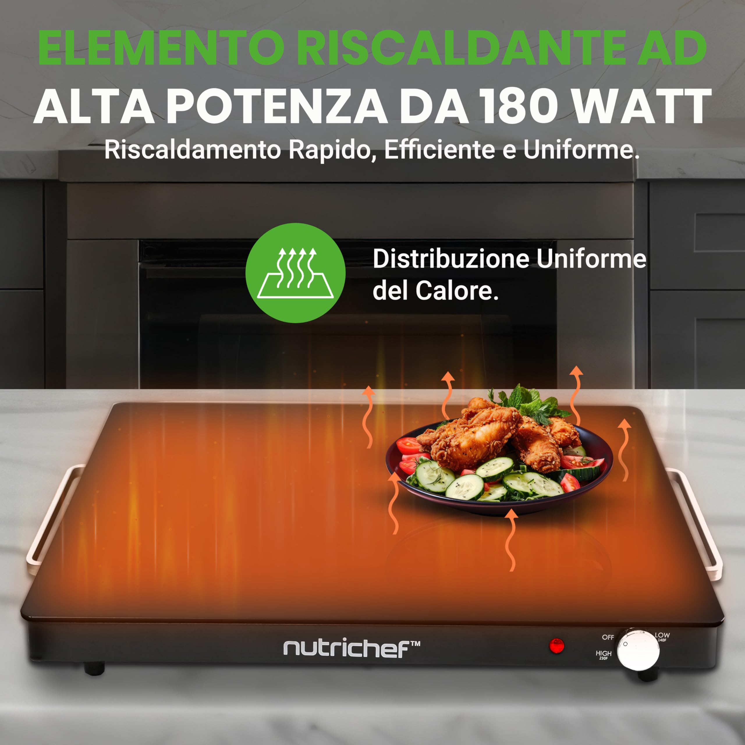 NutriChef Piastra Elettrica, Scalda Cibo Elettrico Portatile, per Tortillas, Buffet, Ristorante, Festa, Cena, Casa e Cucina, Vetro, 60–110 °C, 54 × 42 cm, Nero