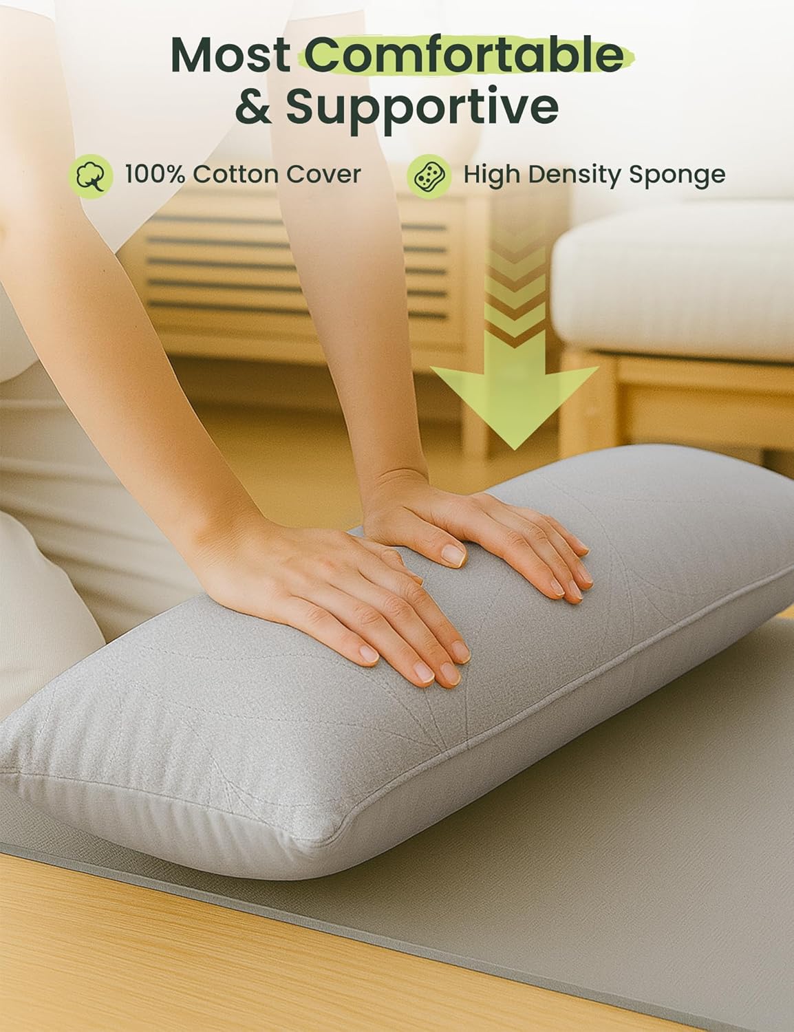 ZonLi Supportive Foam Long Lumbar Pillow for Bedroom,Bed Couch & Bench, with 100% Cotton Breathable Cover, Firm Bolster Pillow for Back and Side, 39"x12.2", Gray