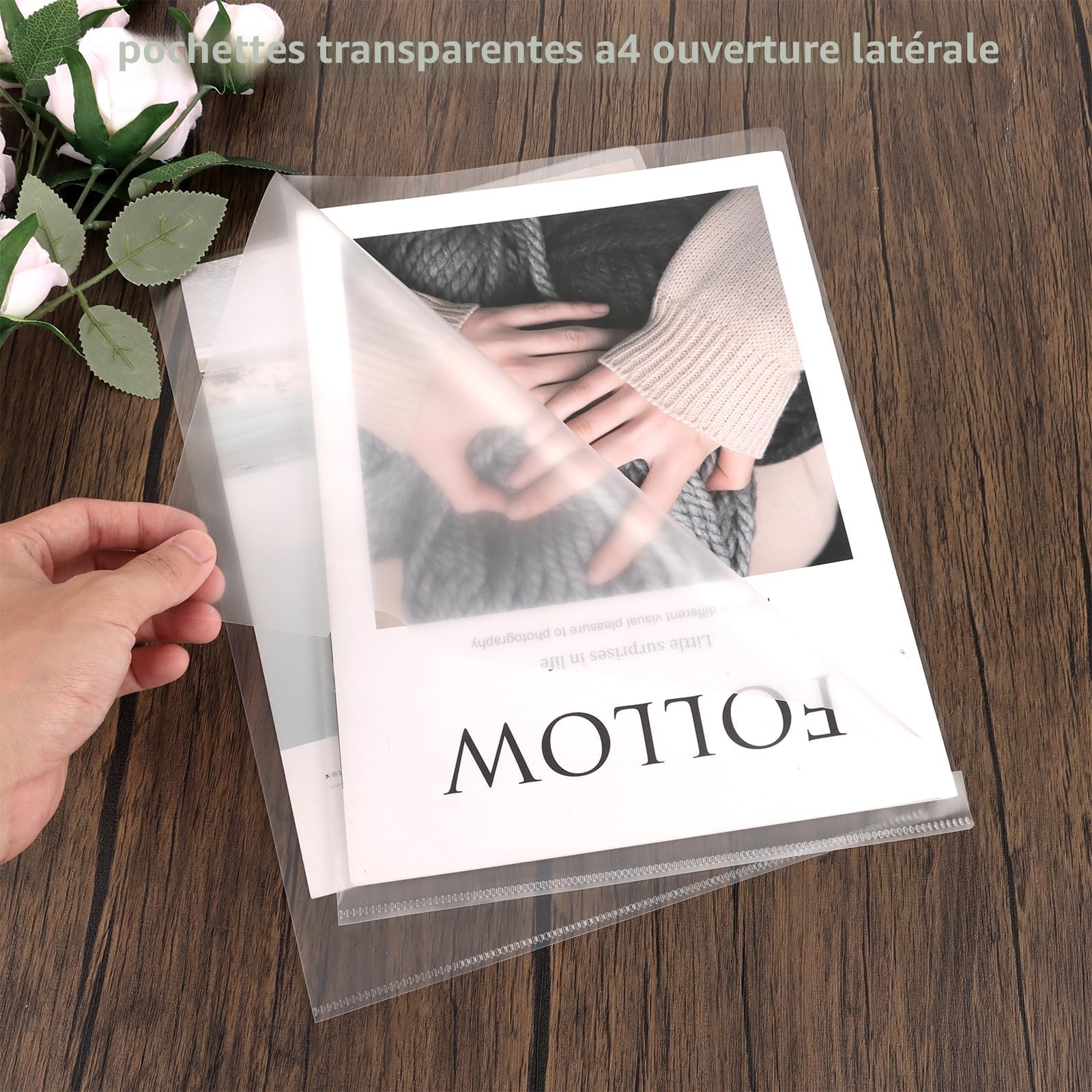 Lot de 120 Pochettes Transparentes A4, Pochette Coin Transparente A4, Pochette Plastique Ouverture Cote, en Plastique, Solides (transparent)