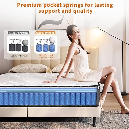 Miniatura 4 de Colchón de 12 pulgadas, espuma viscoelástica híbrida de firmeza media y resortes embolsados para alivio de presión, certificado CertiPUR-US, sin