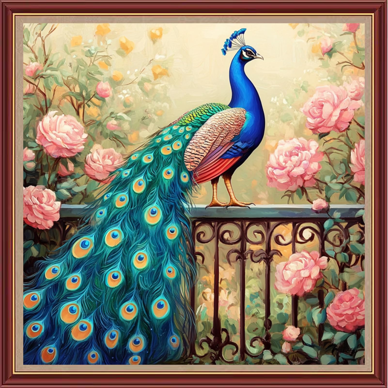 Dooxvey Cross Stitch Kits for Adults Beginners,Full Range of Cross-Stitch Stamped Kits Needlepoint Kits for Beginners Embroidery Kits 11CT Cross Stitch Patterns-Flower Blue Peacock 18x18 inch