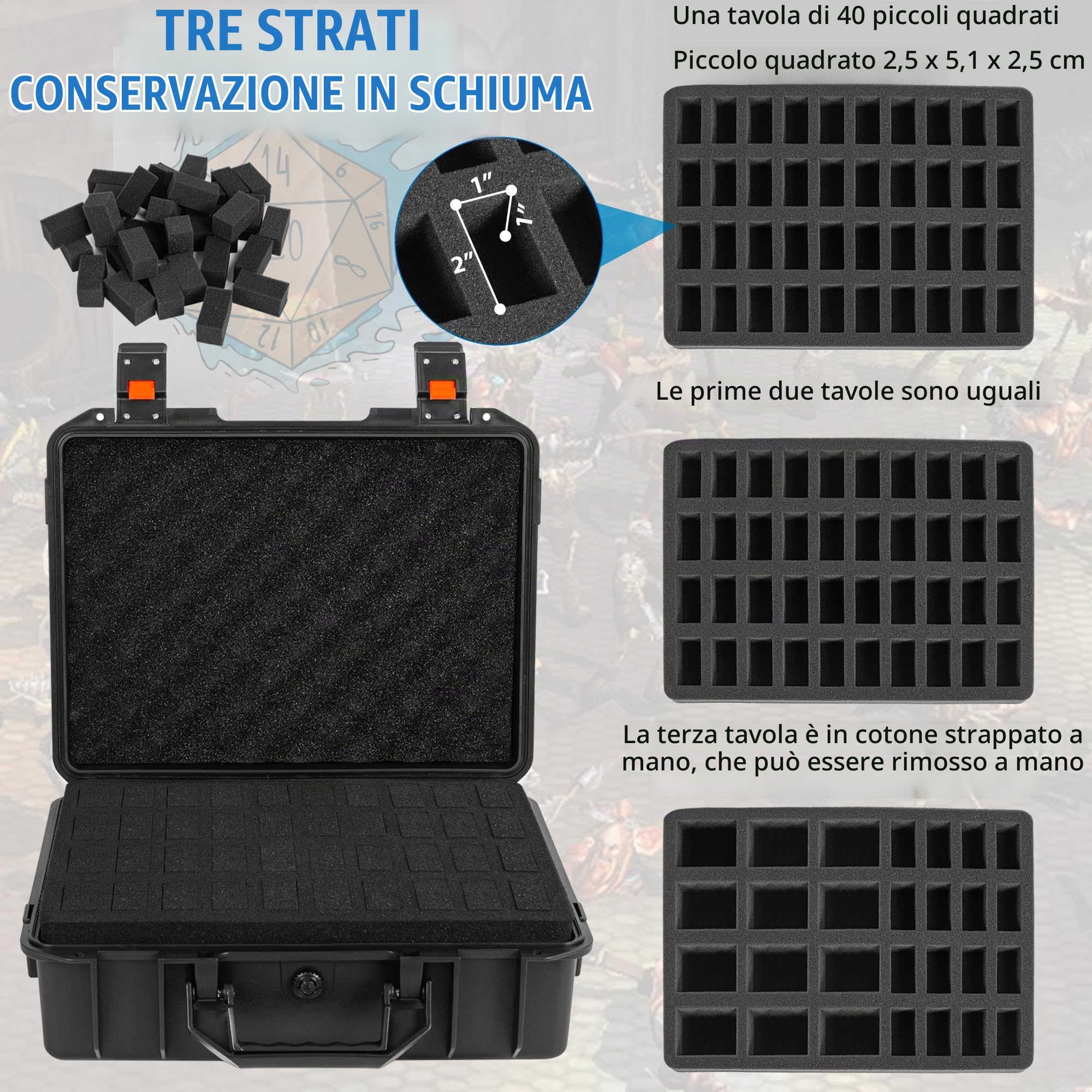 Custodia rigida in miniatura robusta con 108 scomparti | custodia rigida compatibile con la maggior parte delle miniature, colore nero