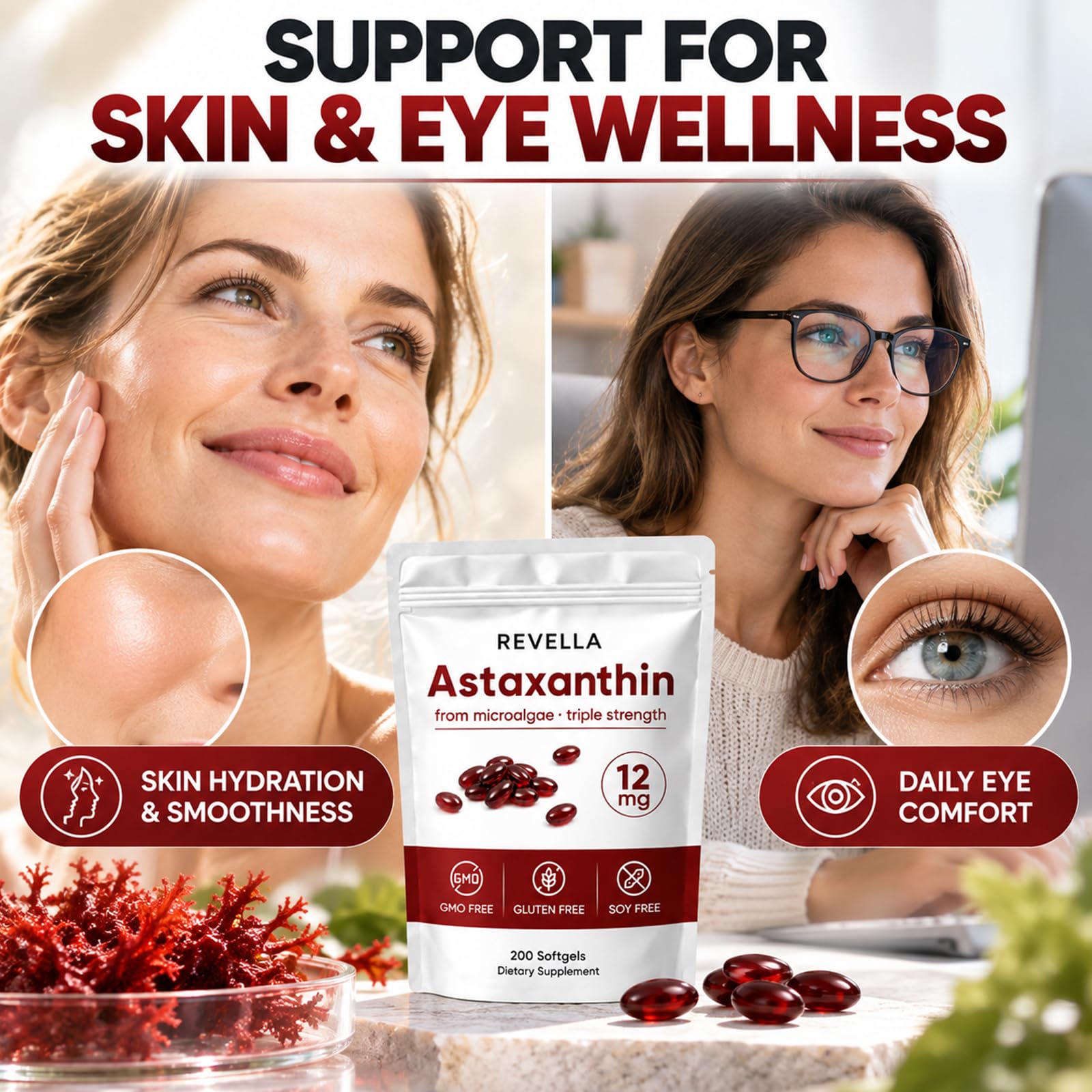 Revella Astaxanthin 12mg Softgels, Astaxanthin Supplements for Mobility & Flexibility Support, Antioxidant & Immune, Internal Circulation, Vitality Support, Non-GMO - 200 ct(1 Pack) — Amazon image 7