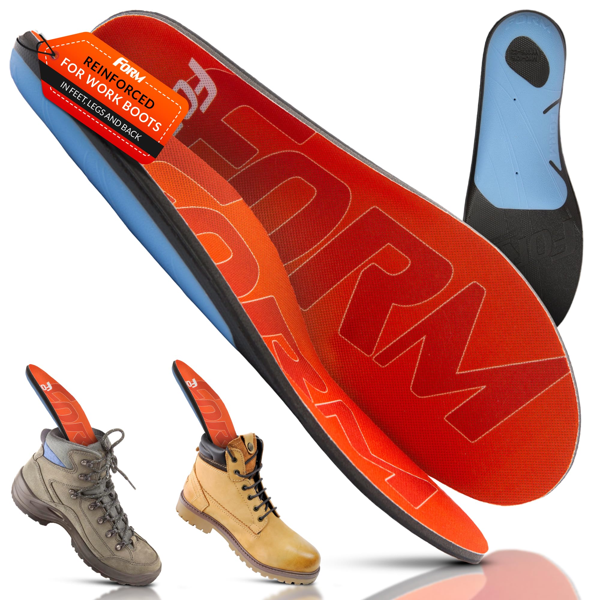 Form 220+ lbs Plantar Fasciitis Insoles – Reinforced Comfort Shaped High Arch Insoles Shoe Inserts for Plantar Fasciitis Women and Men – Shock Absorption - Flat Feet Orthotic Inserts for Work Boots