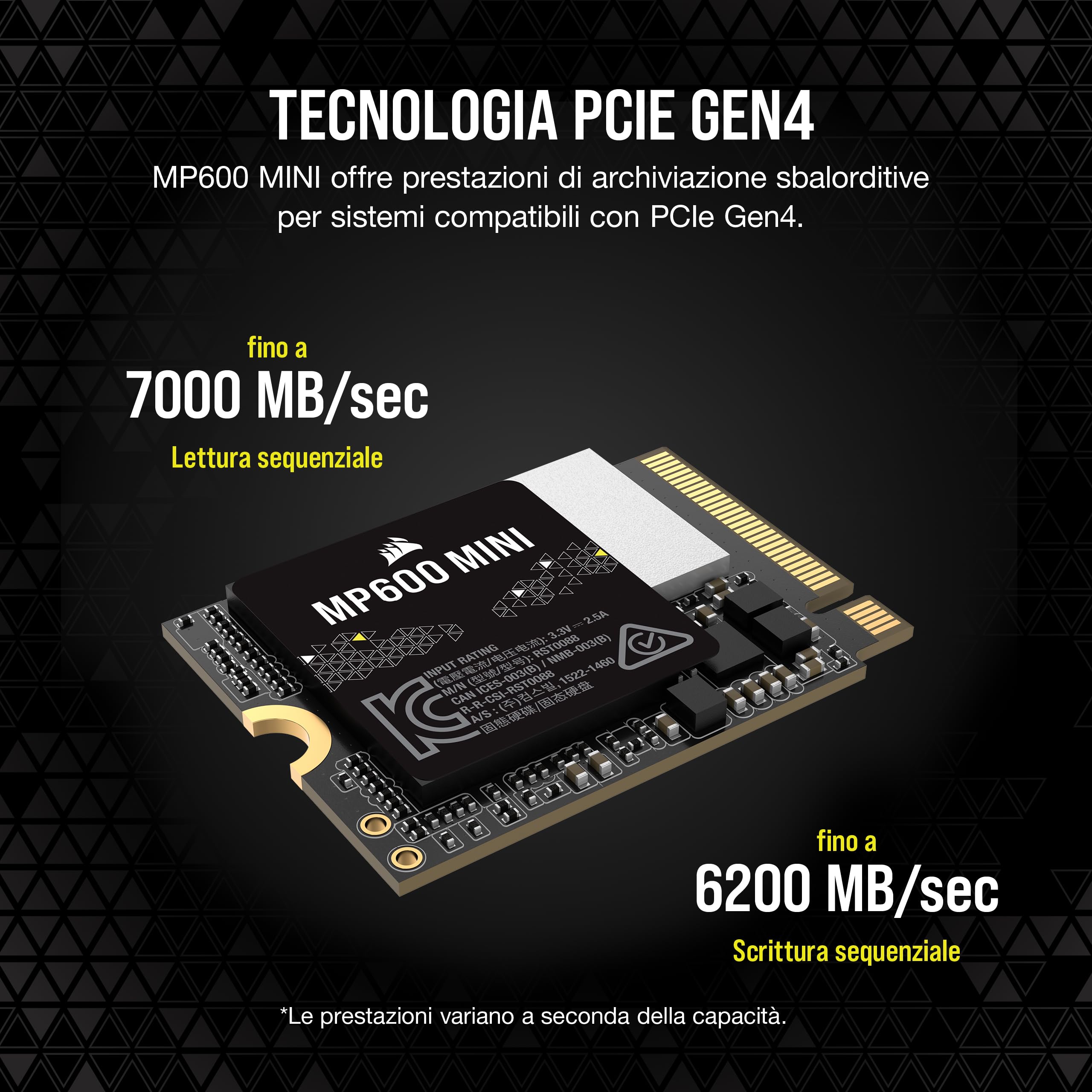 Corsair MP600 MINI 2 TB M.2 NVMe PCIe x4 Gen4 SSD – M.2 2230 – Fino a 7.000 MB/sec in Lettura Sequenziale – 3D TLC NAND ad Alta Densità – Ideale Per Steam Deck e Microsoft Surface – Nero