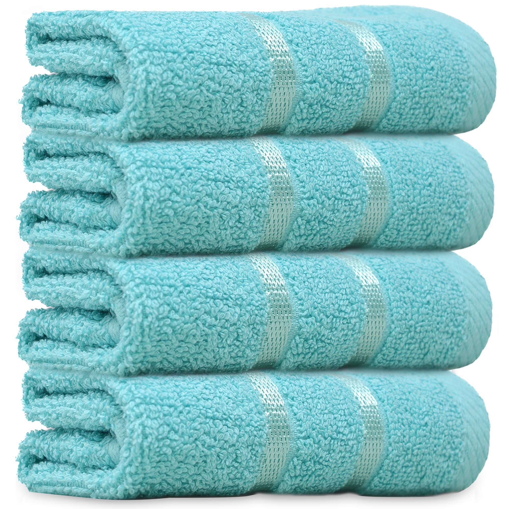 Towelogy Aqua Towelogy® Luxury Egyptian Cotton Face Cloth Flannel Fingertip Towels Set 500 Gsm Supersoft And Highly Absorbent Washcloths 30X30 Cm (Pack 4, )