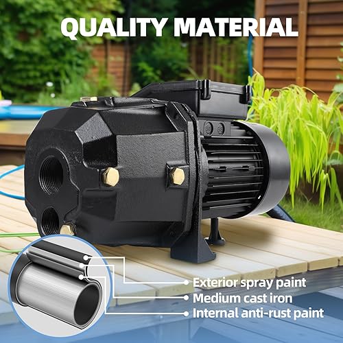 Miniatura 5 de FAHKNS Bomba de chorro de pozo poco profundo 1HP, bomba de chorro de pozo poco profundo de hierro fundido premium con voltaje 110, profundidad de