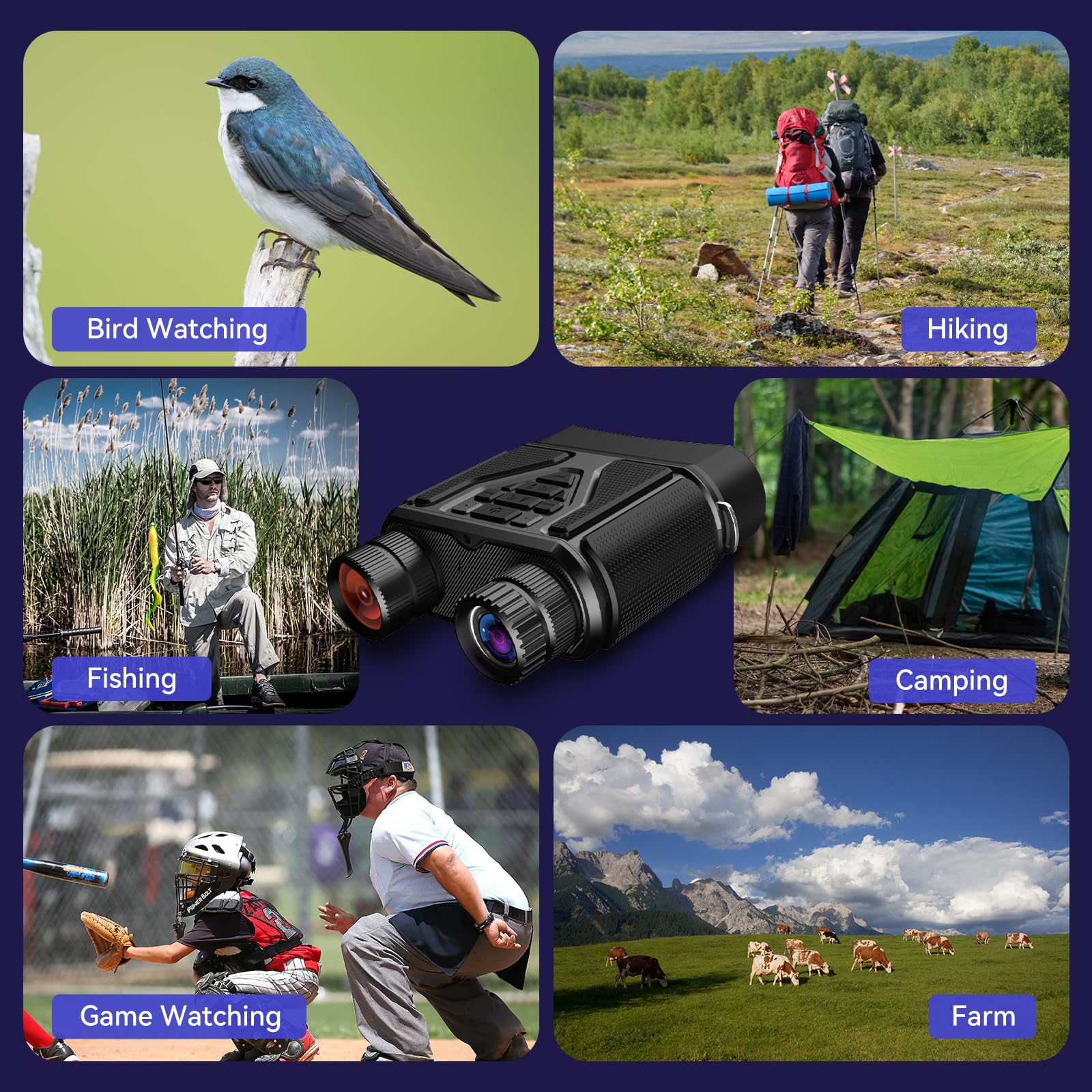 Jumelle Vision Nocturne avec Carte mémoire 32 Go Jumelles Adultes Puissante Idéal pour Le Camping, Chasse et l'observation Nocturne Jumelle Infrarouge Vision Nocturne Superbe Cadeau pour Homme