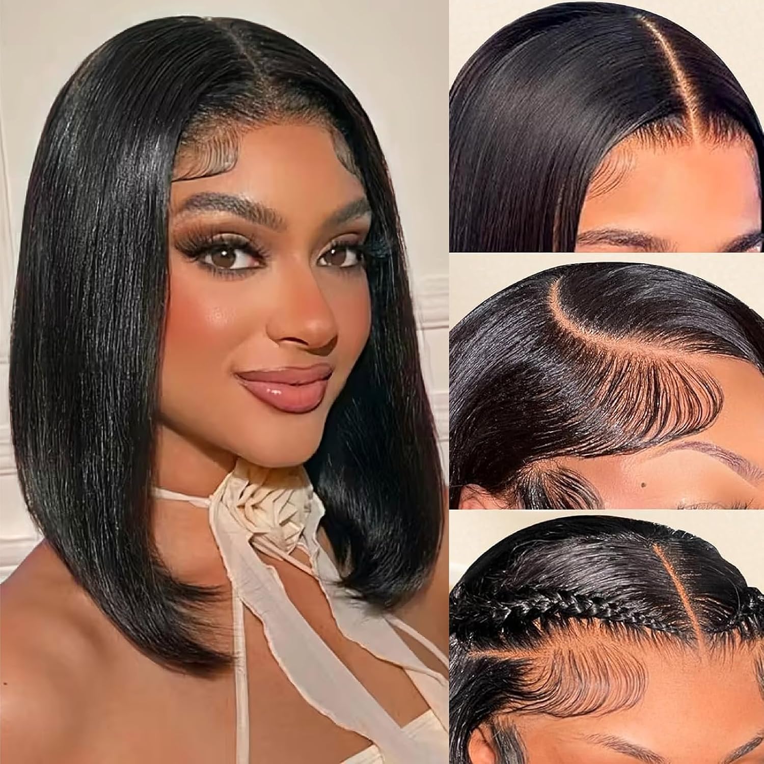 Bob Wig Human Hair 13x4 HD Lace Front Glueless Wigs Human Hair Pre Plucked Pre Cut HD Lace Closure 200% Density Short Straight Bob Wig for Black Women (12 inch, Natural Black)