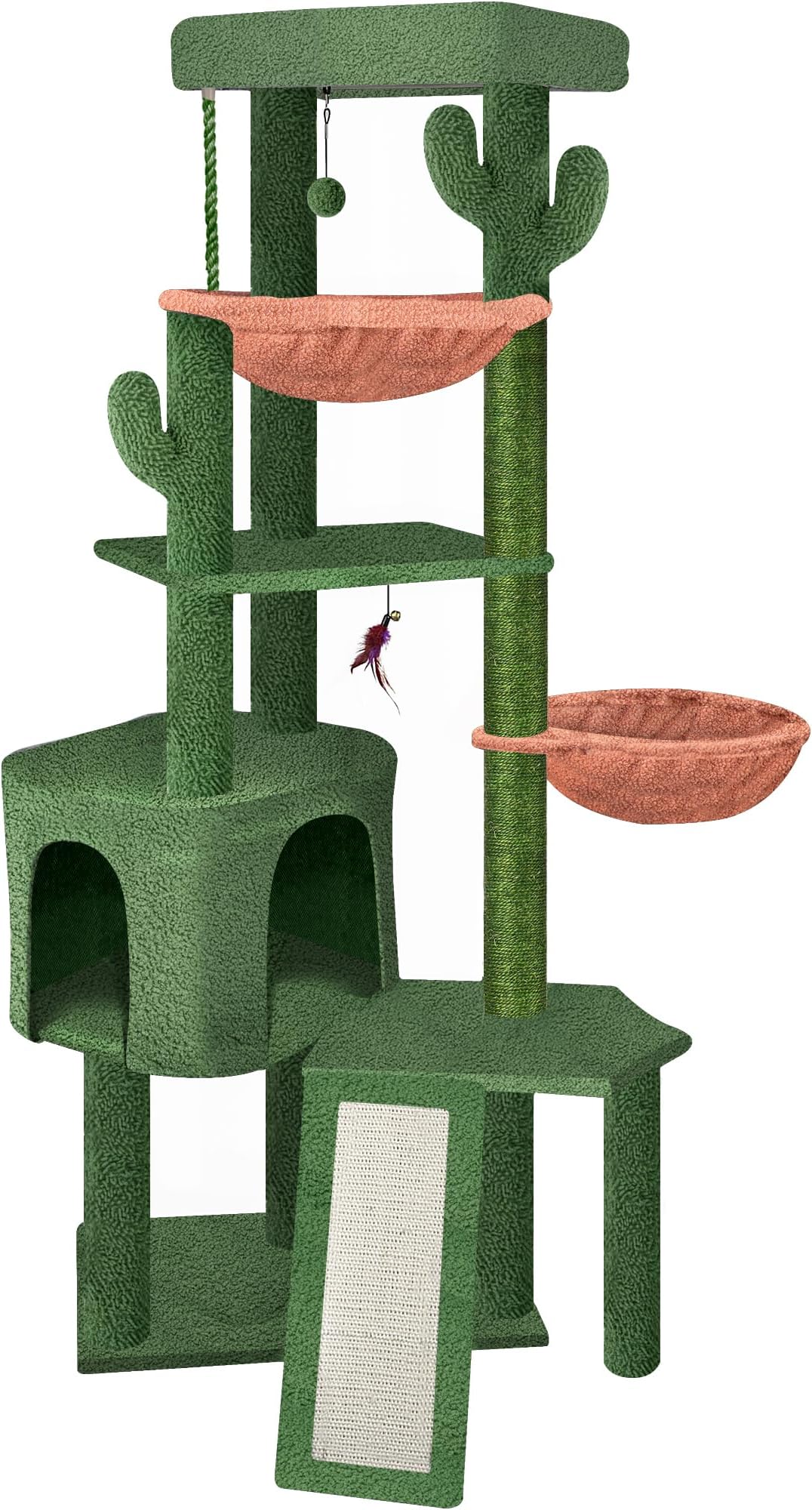 Wang Xin Four Layer Big Cat Tree with Huge Cat Condo and Two Hammocks Scratch Pad,Green