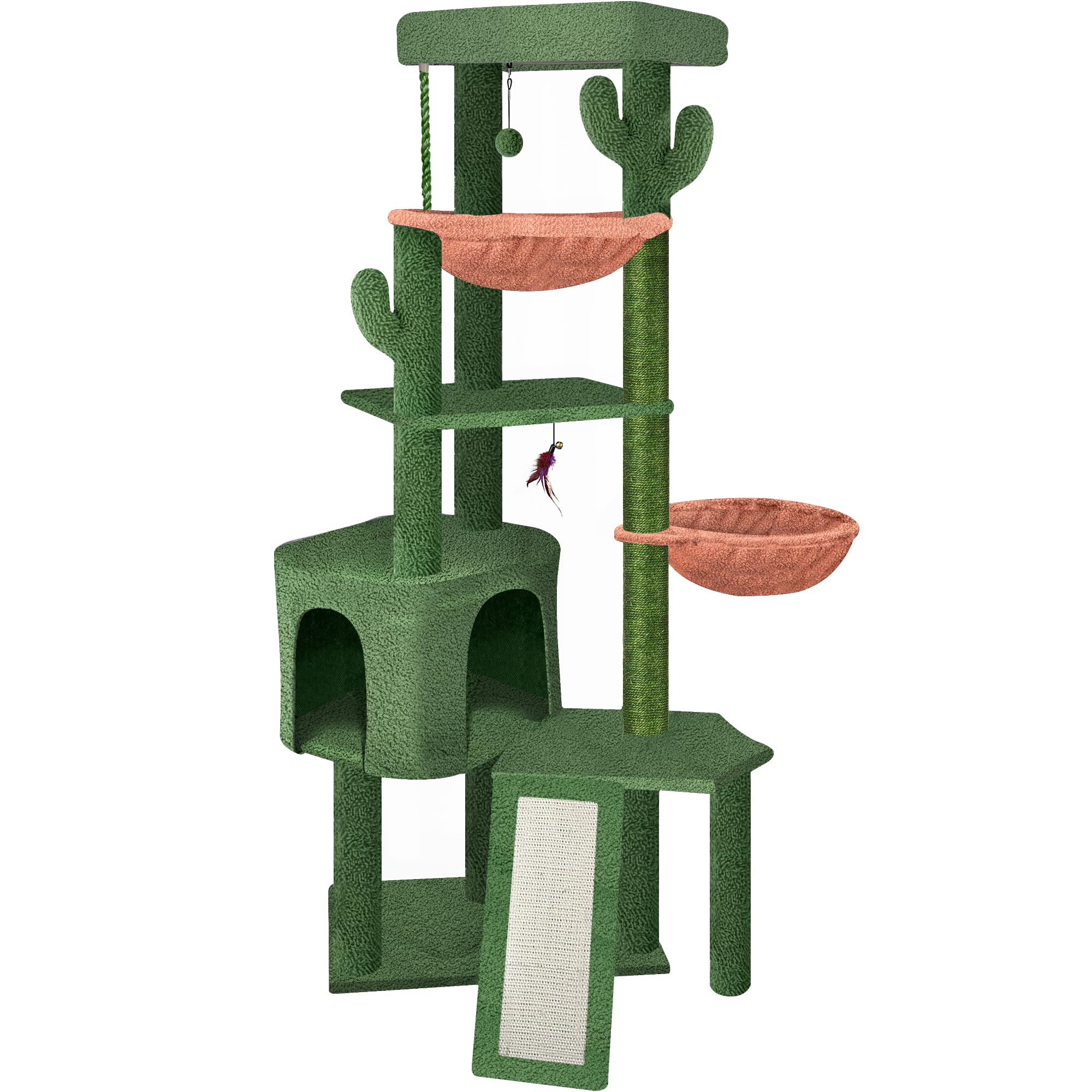 Wang Xin Four Layer Big Cat Tree with Huge Cat Condo and Two Hammocks Scratch Pad,Green